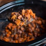 BBQ Black Bean Slow Cooker Sweet Potatoes - Black beans, sweet potatoes, and spicy BBQ sauce. A match made in side dish heaven! - pmp.local