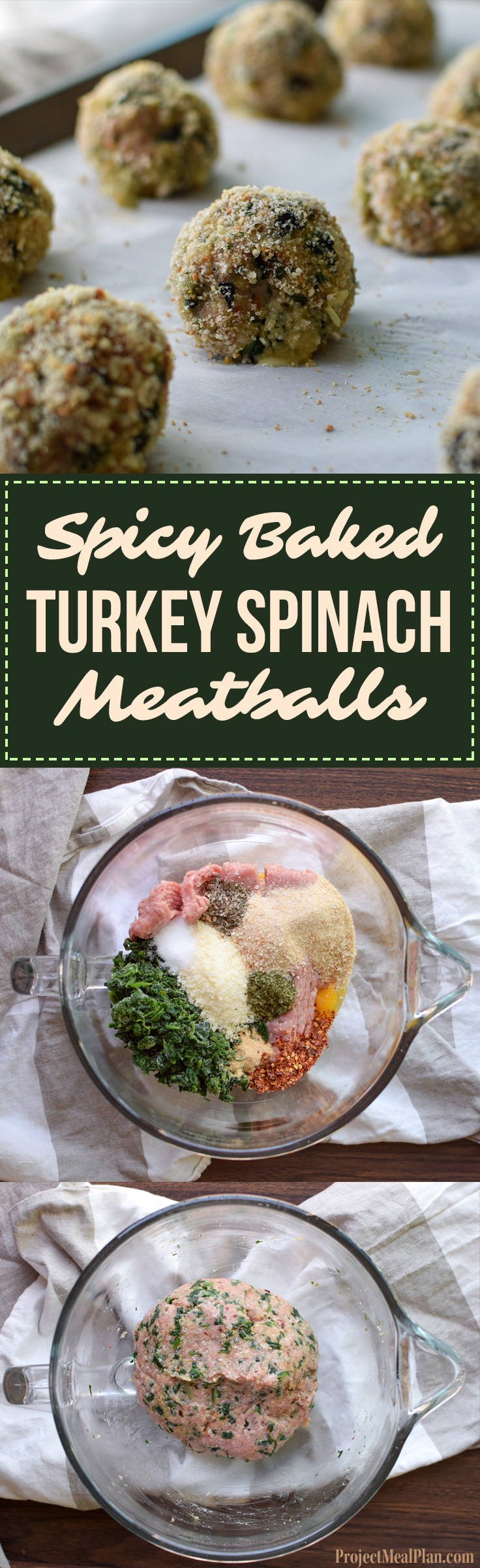 Spicy Baked Turkey Spinach Meatballs recipe - Ground turkey + spinach +all the right spices and a little heat make the best meatballs ever! - pmp.local
