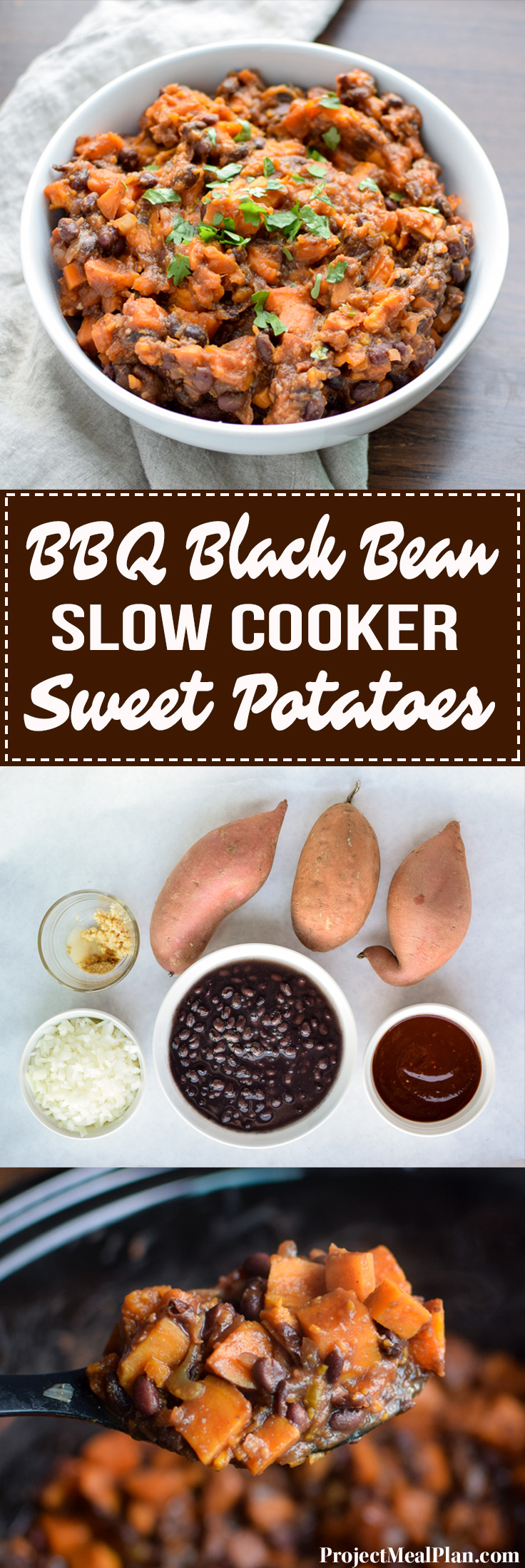 BBQ Black Bean Slow Cooker Sweet Potatoes - Black beans, sweet potatoes, and spicy BBQ sauce. A match made in side dish heaven! - pmp.local