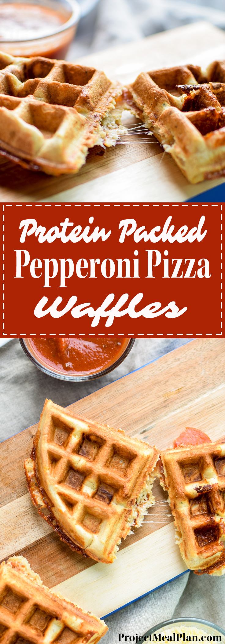 Protein Packed Pepperoni Pizza Waffles - Pizza + Waffles made super easy at home! Stuffed with mozzarella and pepperoni, plus packed with protein! - pmp.local