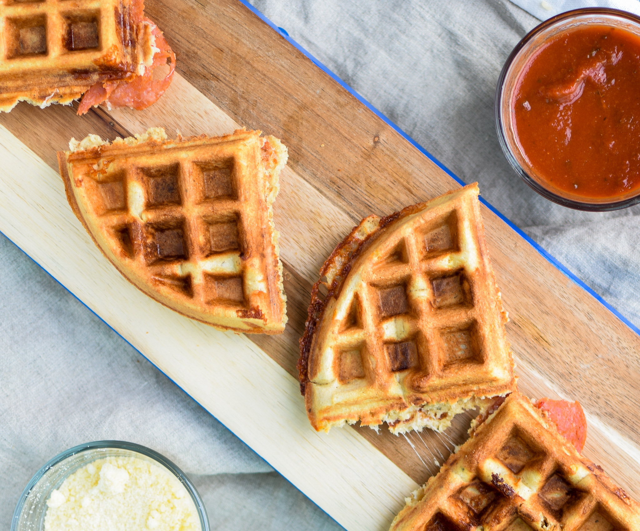 Protein Packed Pepperoni Pizza Waffles - Pizza + Waffles made super easy at home! Stuffed with mozzarella and pepperoni, plus packed with protein! - pmp.local