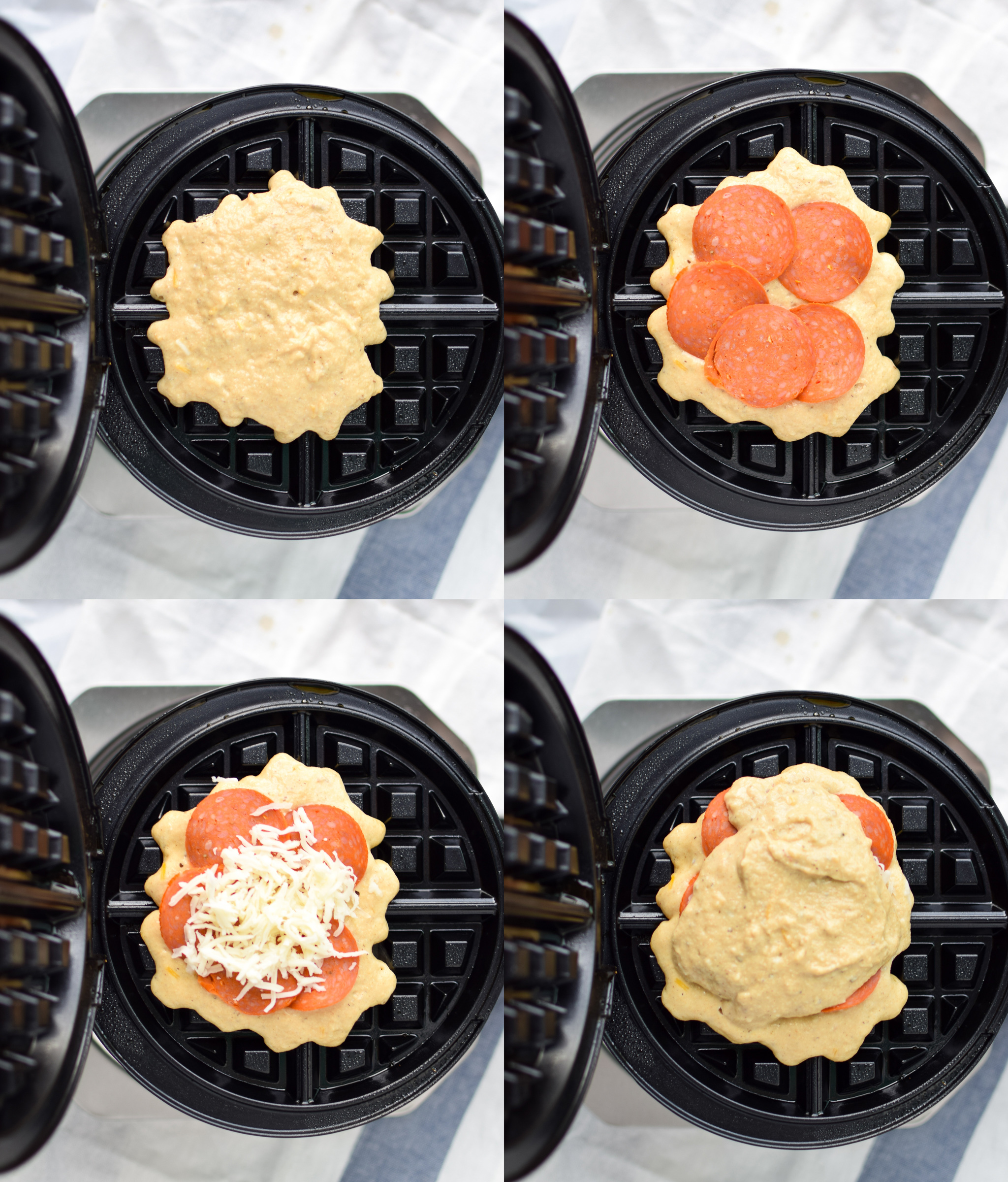 Protein Packed Pepperoni Pizza Waffles - Pizza + Waffles made super easy at home! Stuffed with mozzarella and pepperoni, plus packed with protein! - pmp.local