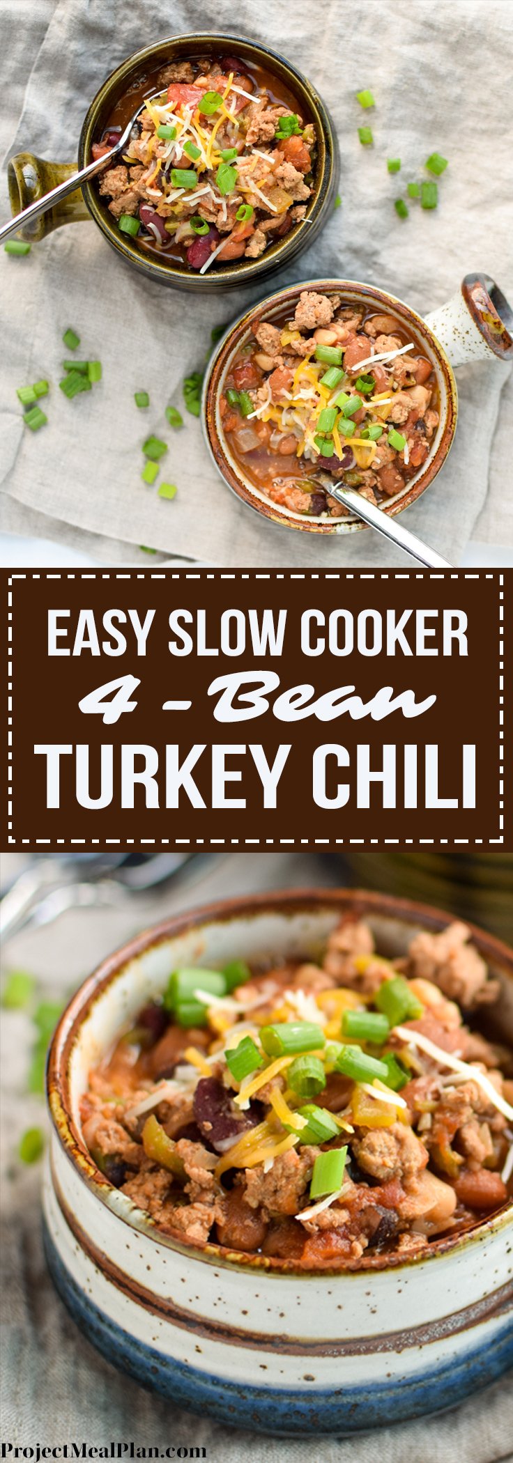 Easy Slow Cooker 4-Bean Turkey Chili recipe - A slow cooker classic that should be in everyone's cookbook! A hearty bean and turkey chili with some smokey kick! - pmp.local