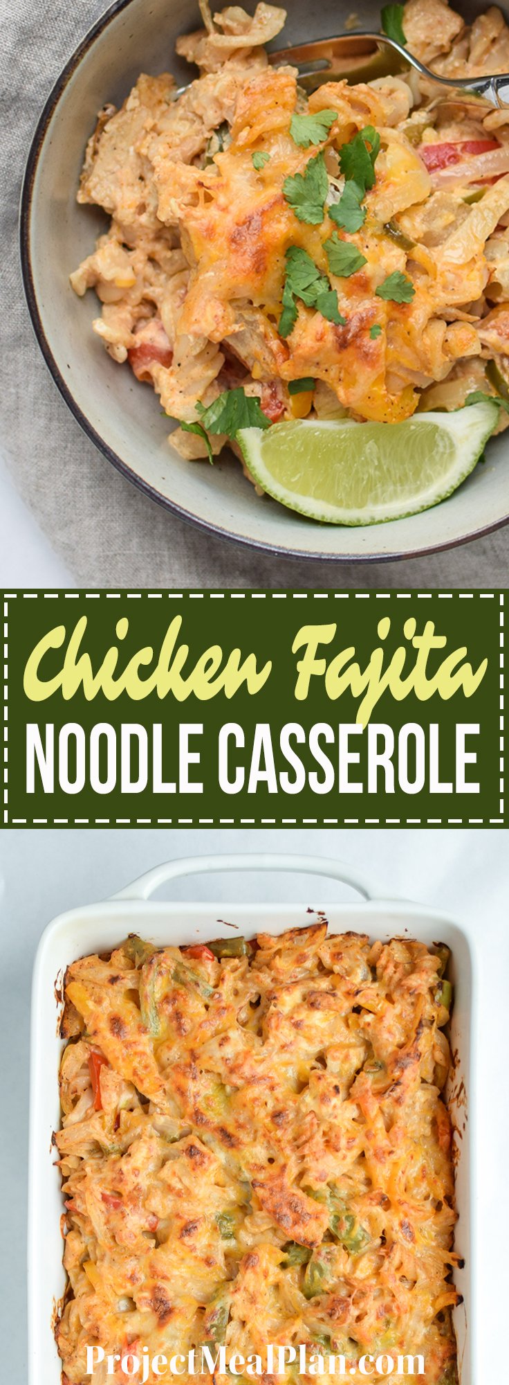 Baked Chicken Fajita Noodle Casserole - All the best chicken fajita flavors with peppers and onions, in casserole form! - pmp.local