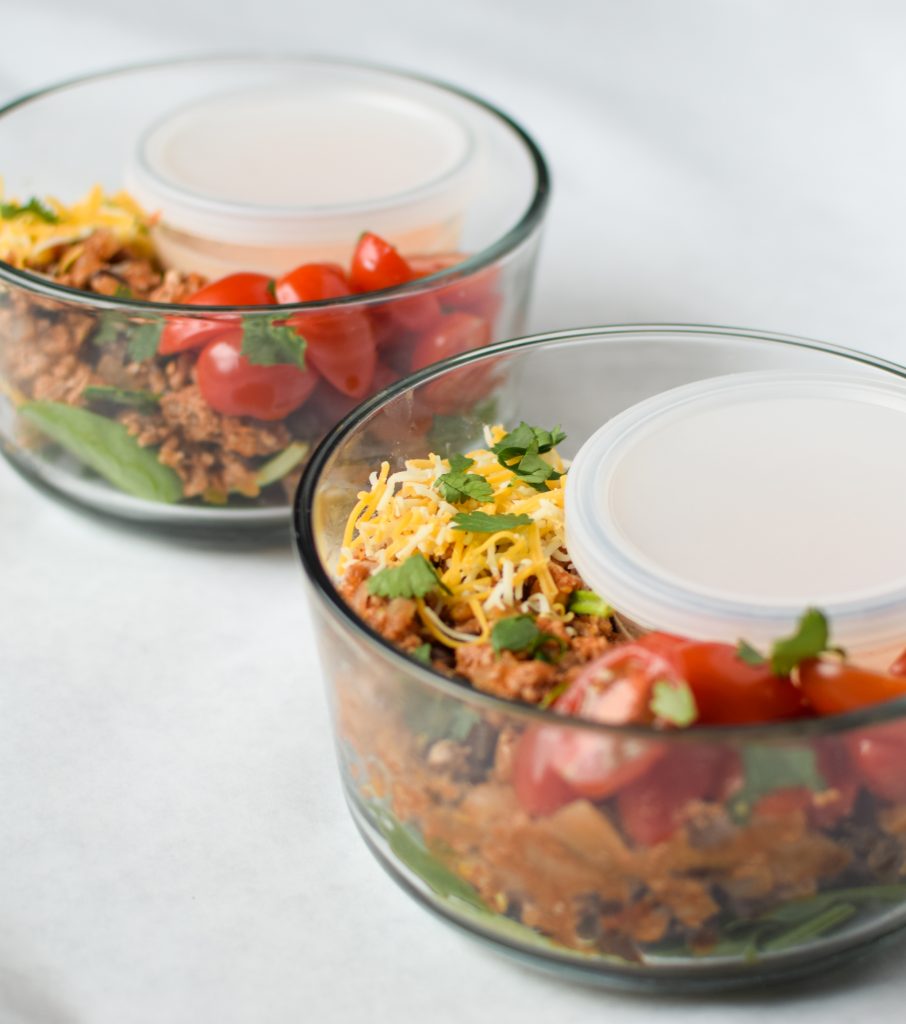 Meal Prep Turkey Taco Black Bean Salads - An easy recipe with ground turkey, black beans and veggies cooked in one pot! Easy meal prep right here! - pmp.local