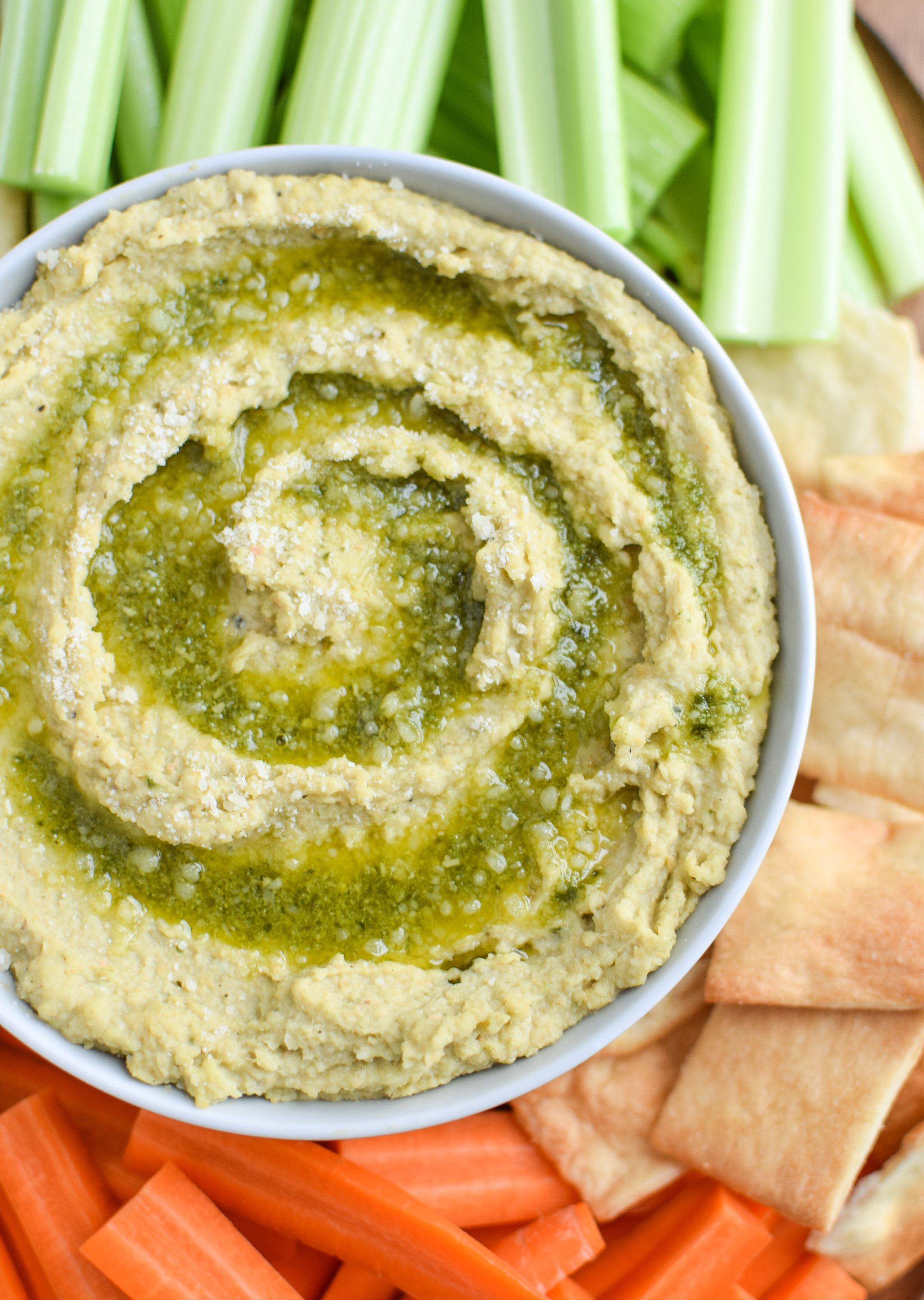 Snack Prep: Veggie Sticks with Easy Pesto Hummus recipe - A pesto twist on the classic hummus, plus, have you tried it with veggies in a mason jar? - pmp.local