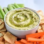 Snack Prep: Veggie Sticks with Easy Pesto Hummus recipe - A pesto twist on the classic hummus, plus, have you tried it with veggies in a mason jar? - pmp.local
