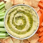 Snack Prep: Veggie Sticks with Easy Pesto Hummus recipe - A pesto twist on the classic hummus, plus, have you tried it with veggies in a mason jar? - pmp.local