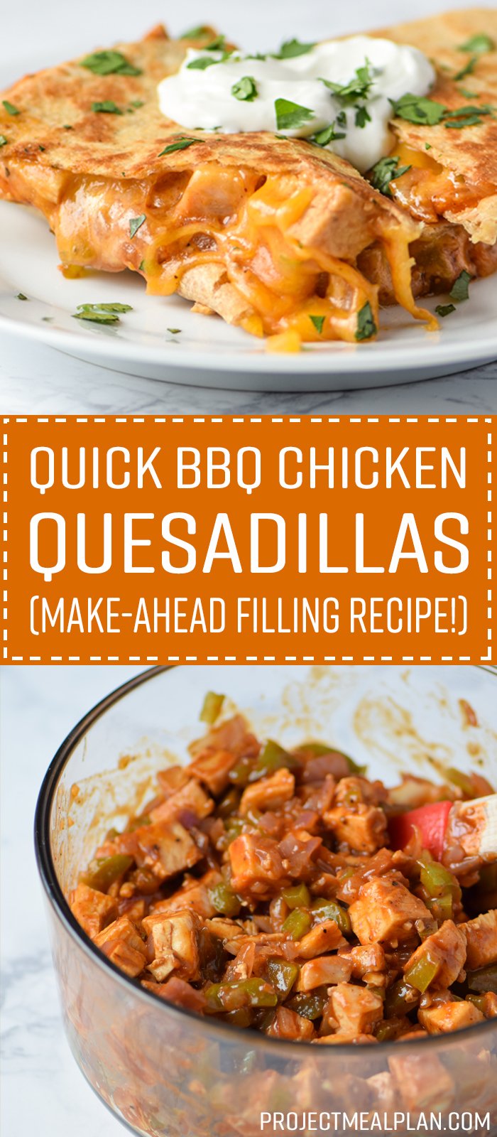 Quick BBQ Chicken Quesadillas (Make-Ahead Filling Recipe) - Delicious BBQ chicken quesadillas made in 10 minutes with pre-made filling! - pmp.local