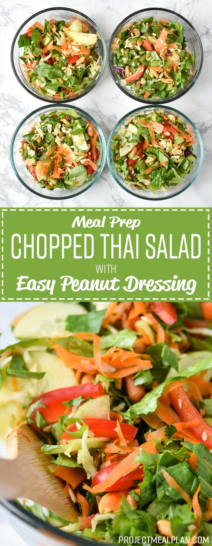 Meal Prep Chopped Thai Salad with Easy Peanut Dressing - Simple Thai-inspired chopped salad with a creamy peanut dressing recipe - Perfect for meal prep! - pmp.local