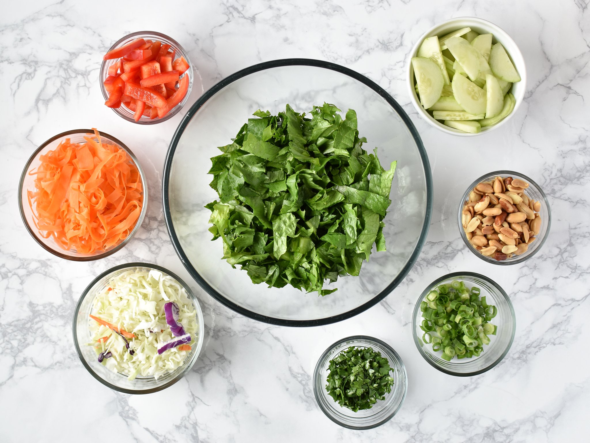Meal Prep Chopped Thai Salad with Easy Peanut Dressing - Simple Thai-inspired chopped salad with a creamy peanut dressing recipe - Perfect for meal prep! - pmp.local