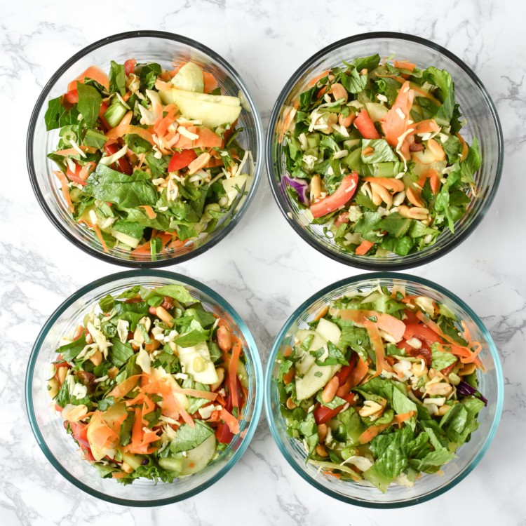 Meal Prep Chopped Thai Salad with Easy Peanut Dressing - Simple Thai-inspired chopped salad with a creamy peanut dressing recipe - Perfect for meal prep! - ProjectMealPlan.com
