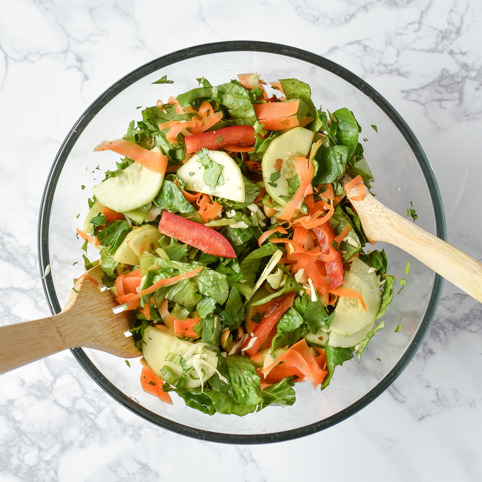 Meal Prep Chopped Thai Chicken Salad with Easy Peanut Dressing - Simple Thai-inspired chopped salad with a creamy peanut dressing recipe - Perfect for meal prep! - pmp.local