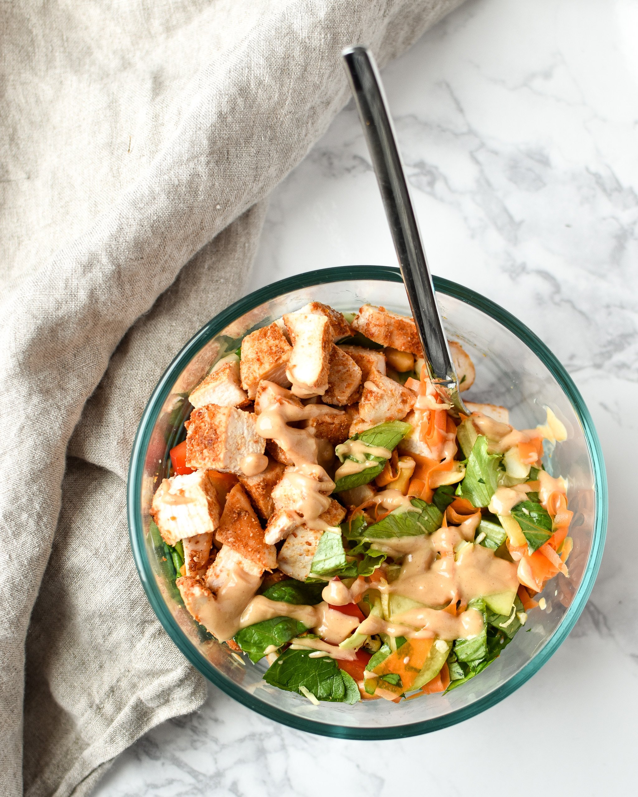 Meal Prep Chopped Thai Salad with Easy Peanut Dressing - Simple Thai-inspired chopped salad with a creamy peanut dressing recipe - Perfect for meal prep! - pmp.local