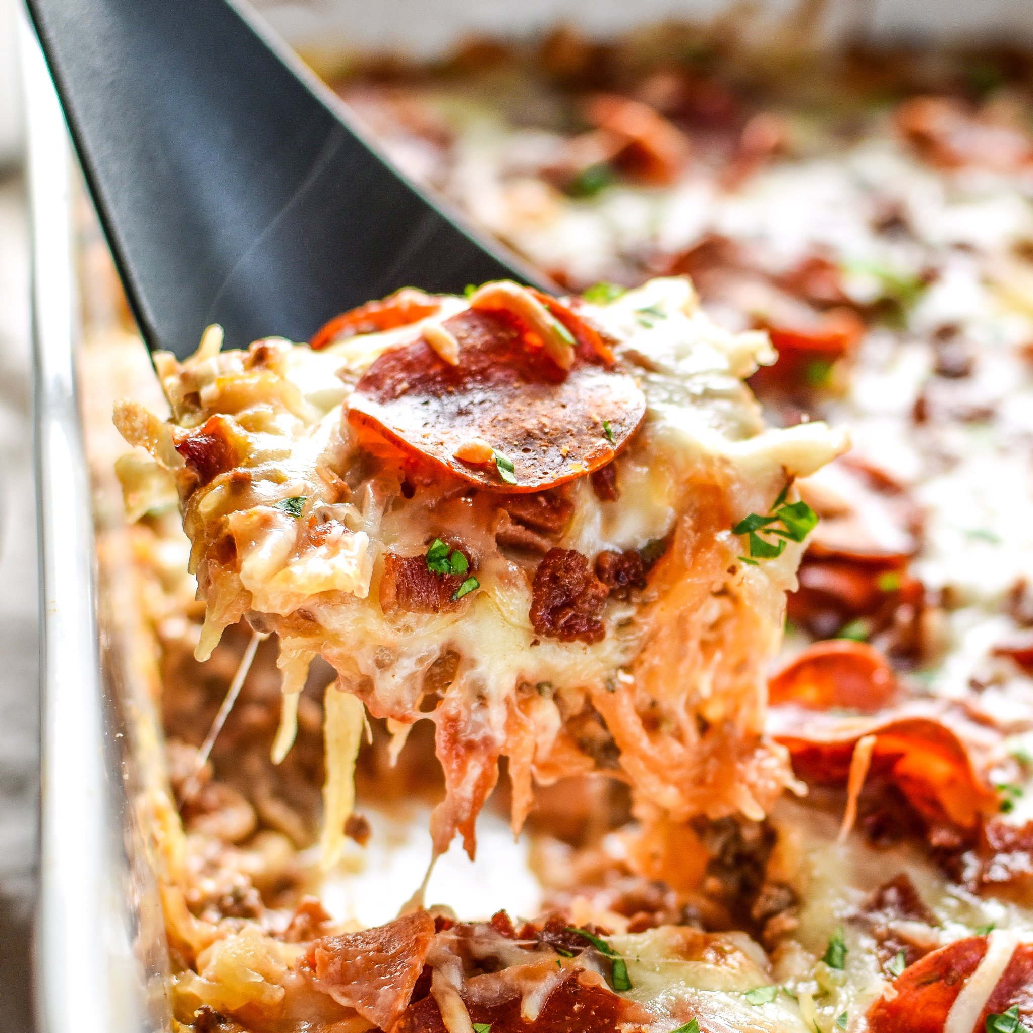 Meat Lover’s Spaghetti Squash Pizza Casserole