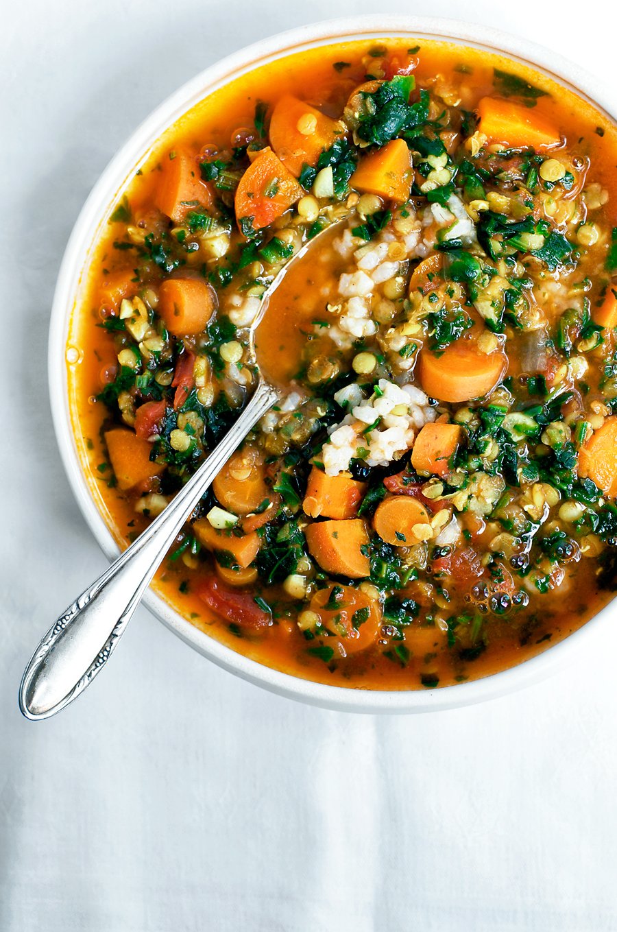 Carrot lentil spinach soup.