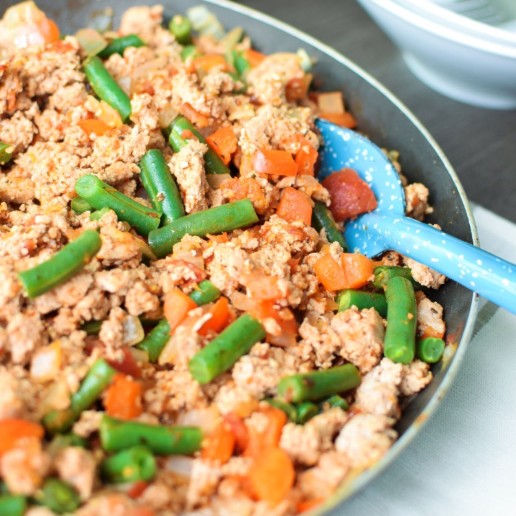 Smoky Green Bean Turkey Skillet cooked and ready to be served.