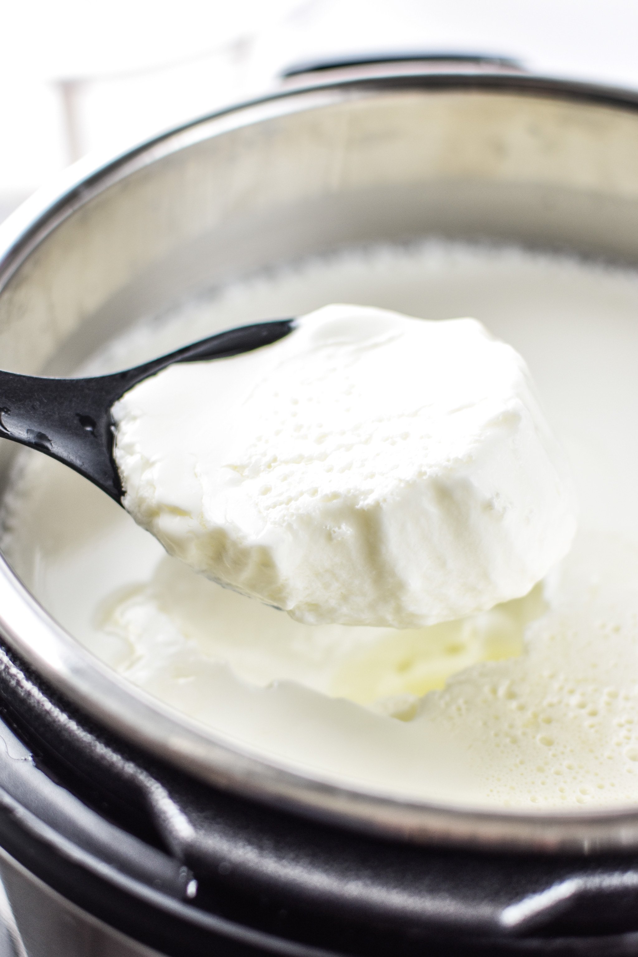 A spoonful of freshly made Instant Pot yogurt