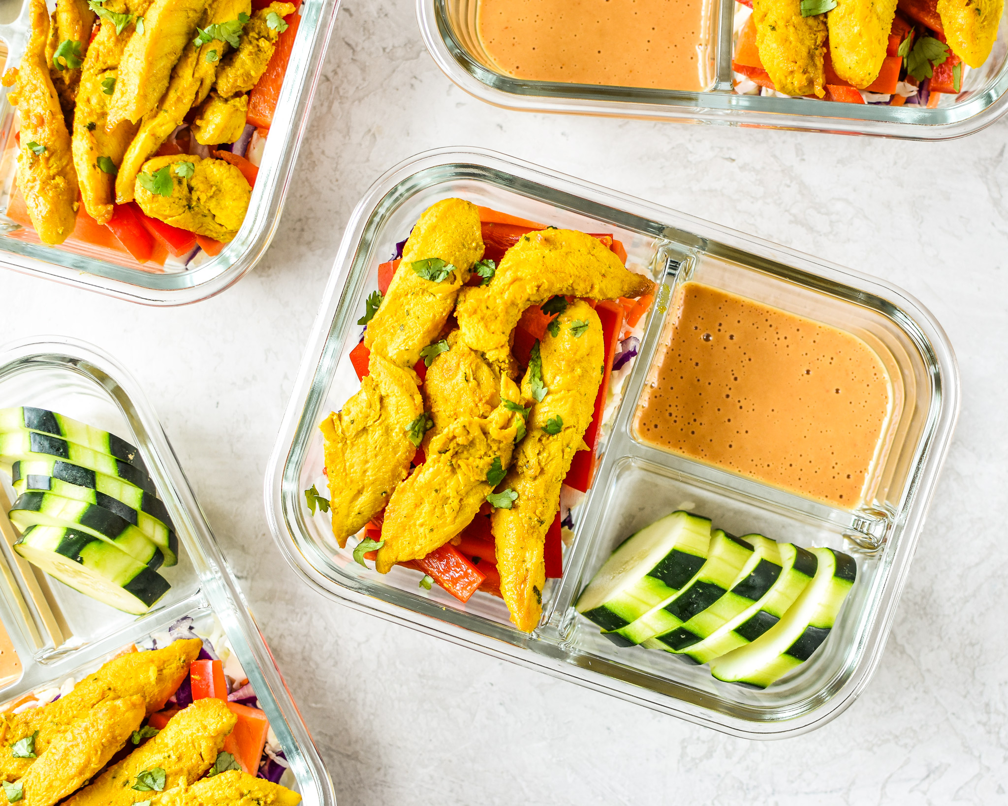 Meal Prep Satay Inspired Thai Chicken Salad Bowls