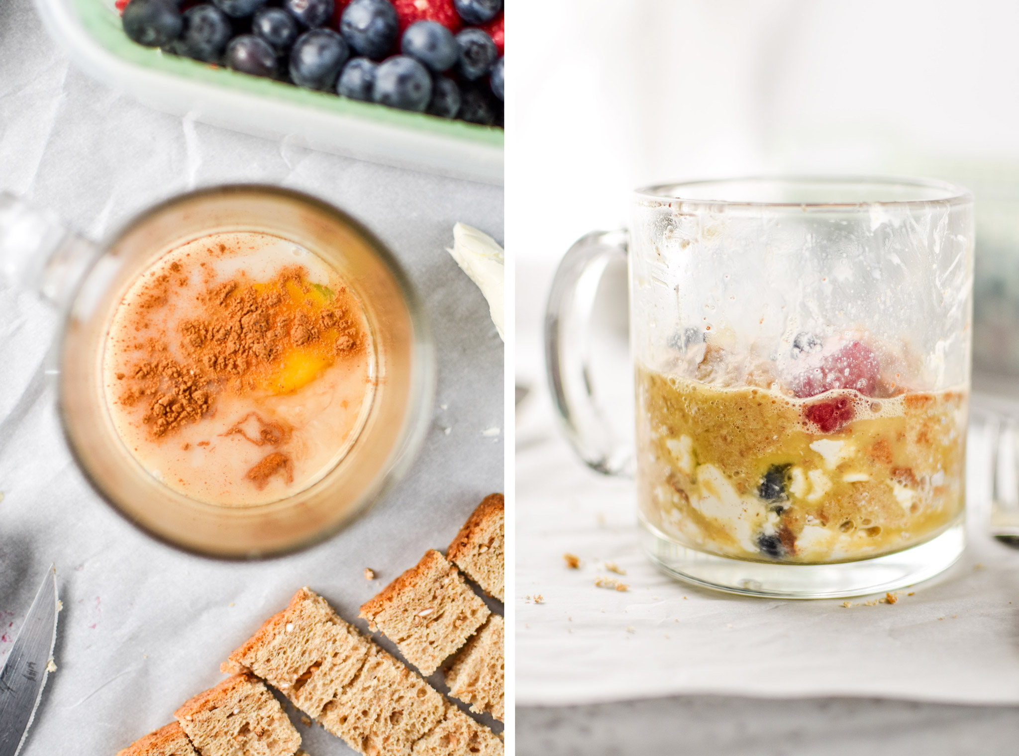 making the berries & cream microwave mug french toast