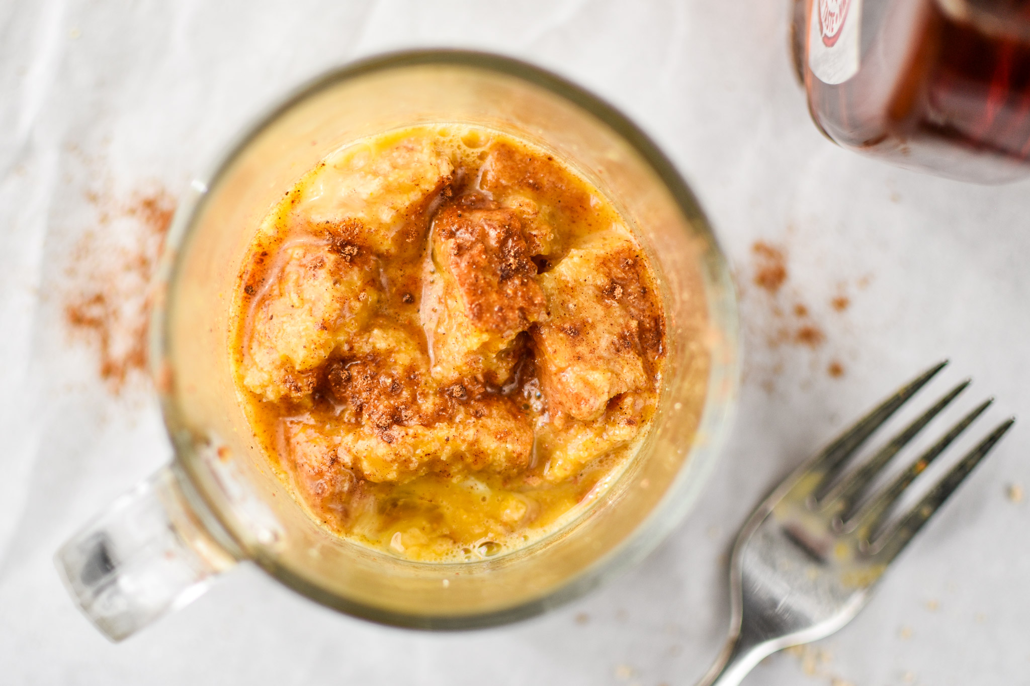 Pumpkin Spice microwave mug french toast about to be cooked.