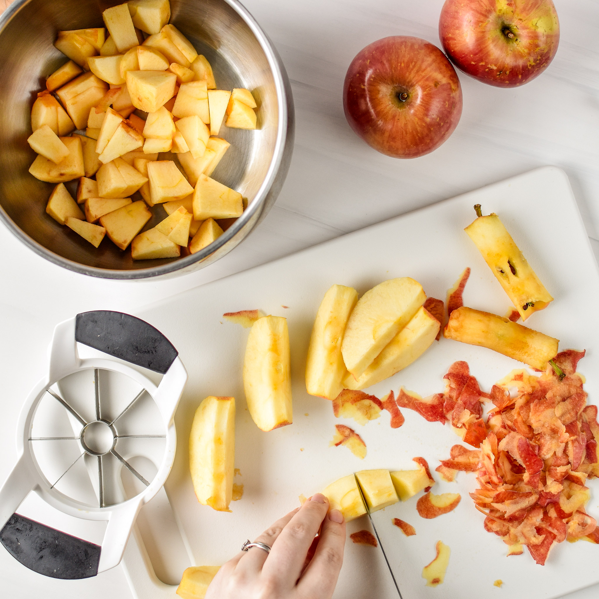 Peeling and slicing apples for my homemade applesauce.