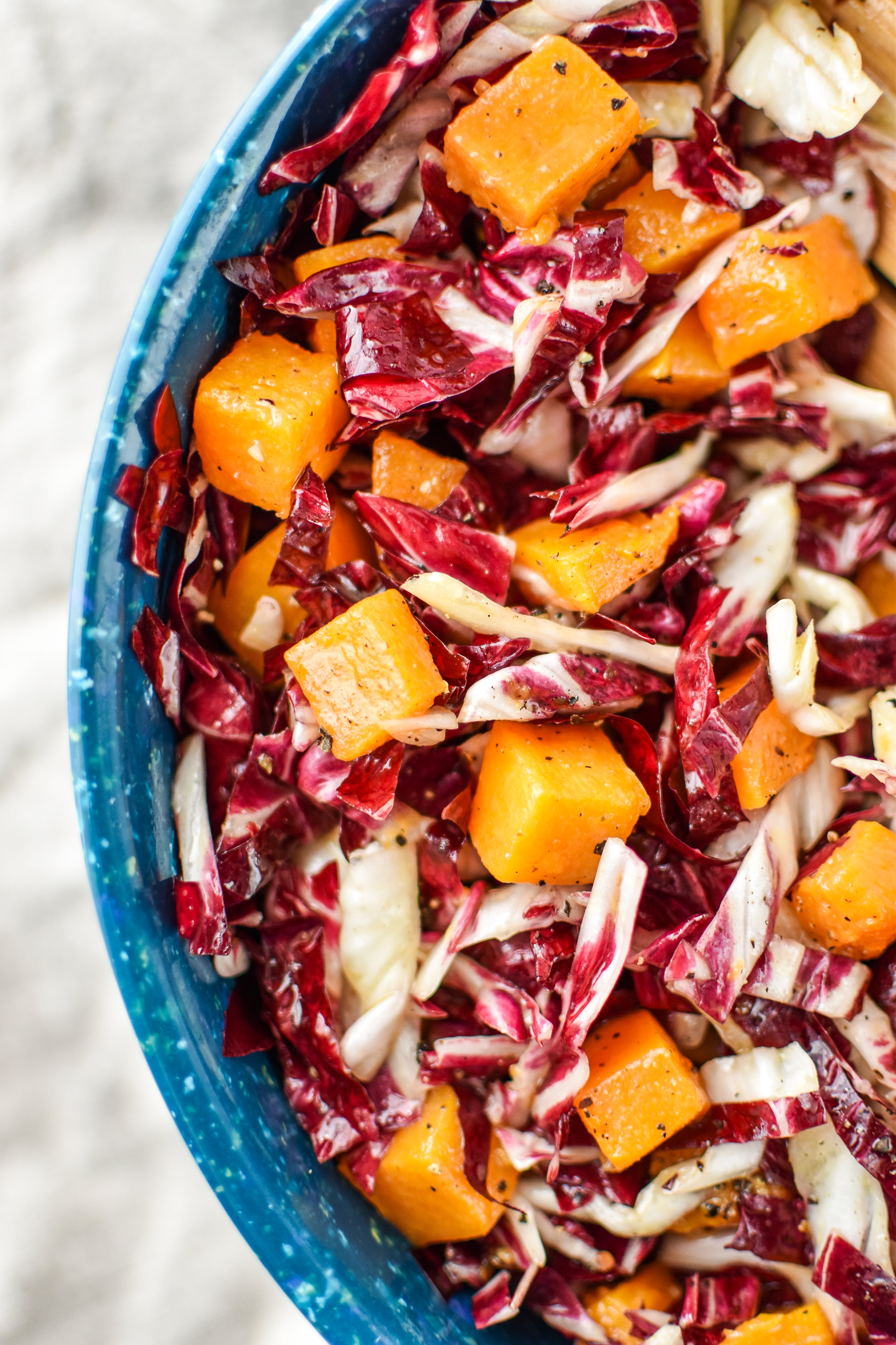 Radicchio and roasted squash salad up close