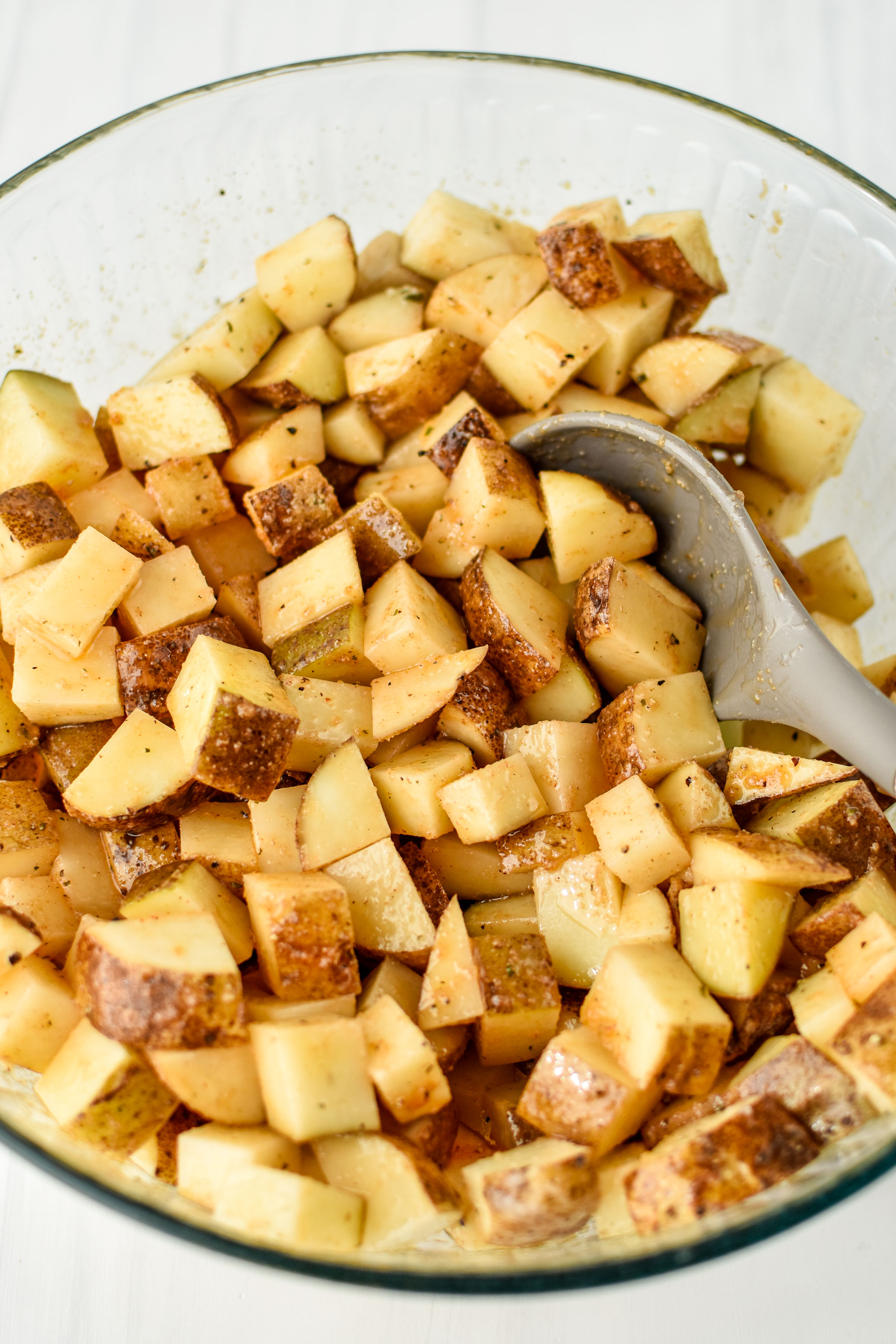 potatoes cut for the chicken bacon ranch potato bake