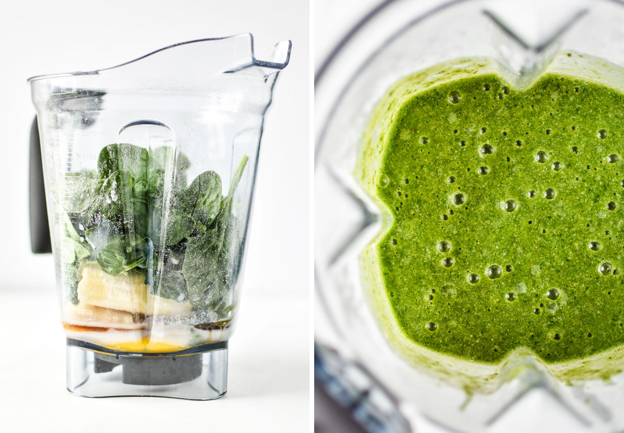 blending ingredients for the chocolate spinach blender muffins