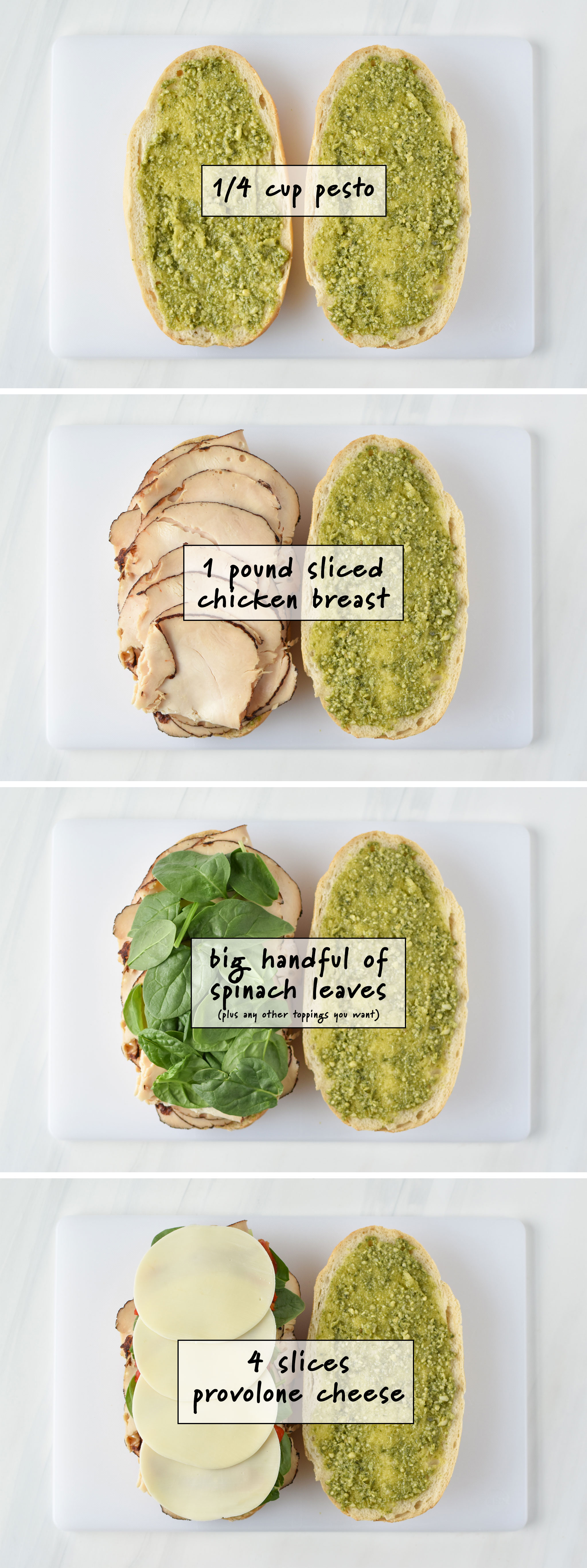 A diagram of how to assemble the overnight pressed sandwiches