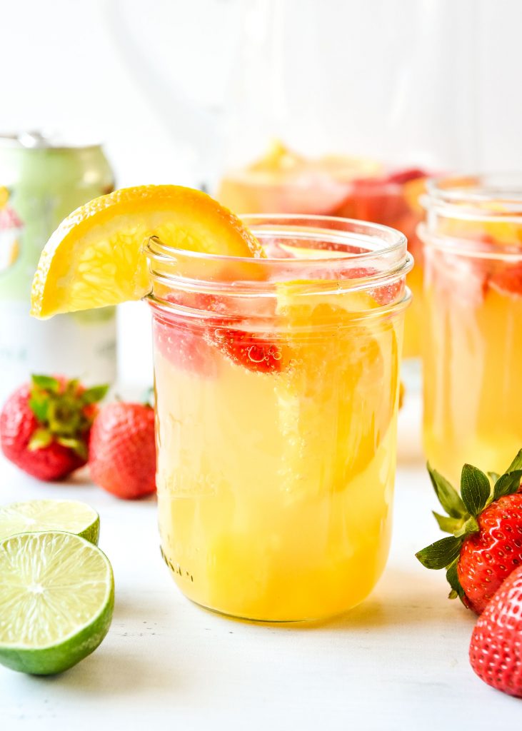 mason jar of white wine sangria.