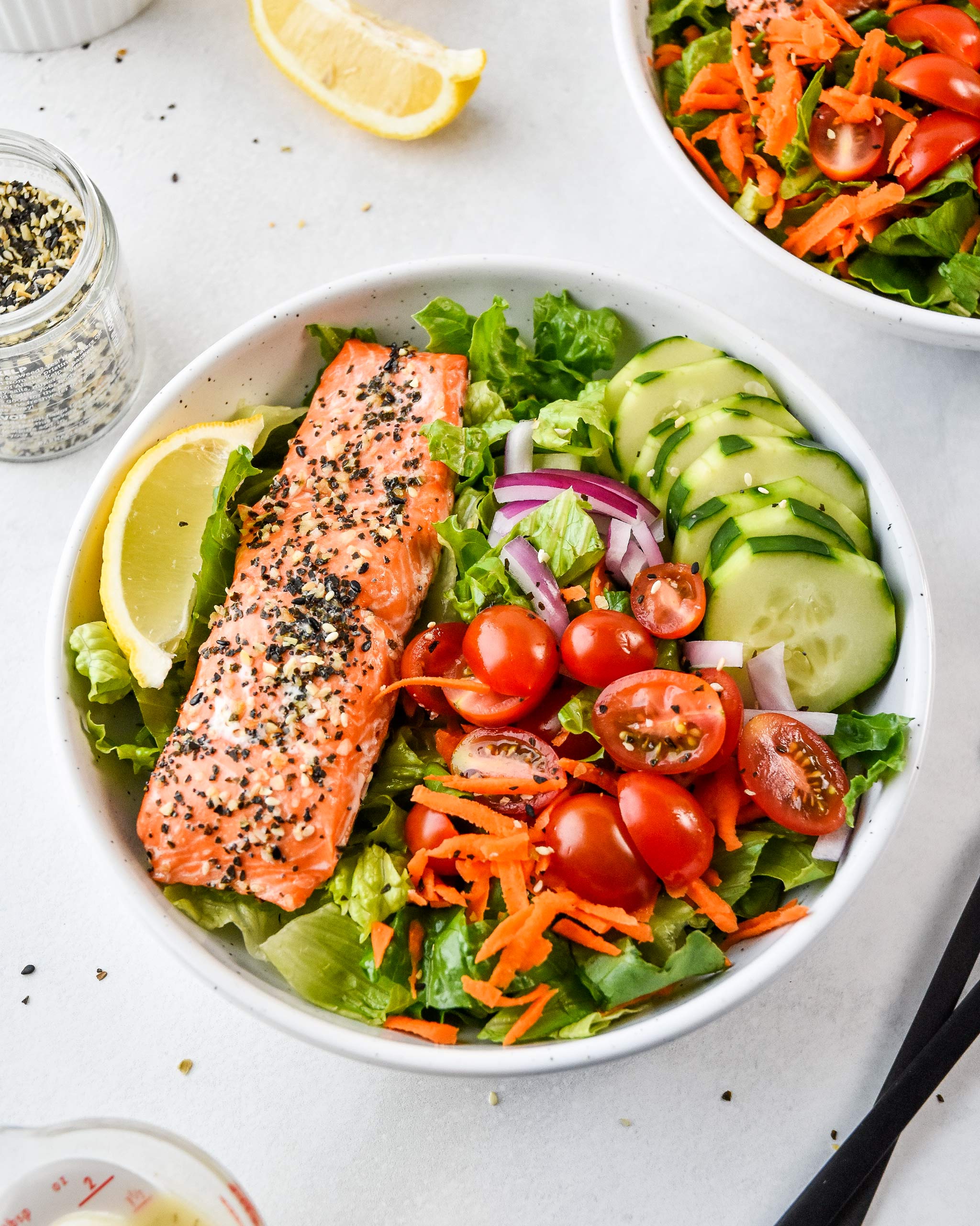 Everything Bagel Baked Salmon Salad Bowls