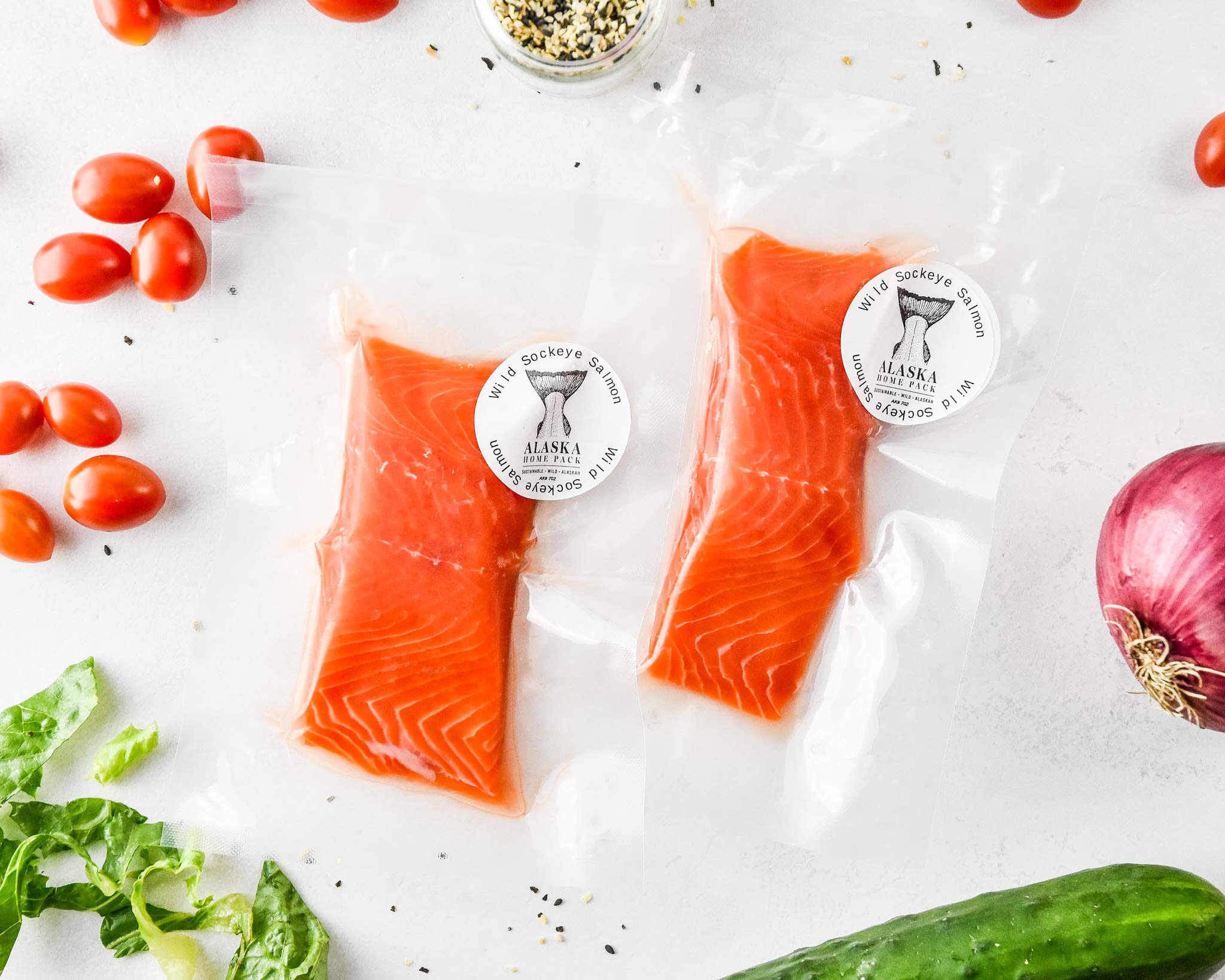 wild sockeye salmon filets for the everything bagel salmon salad bowls