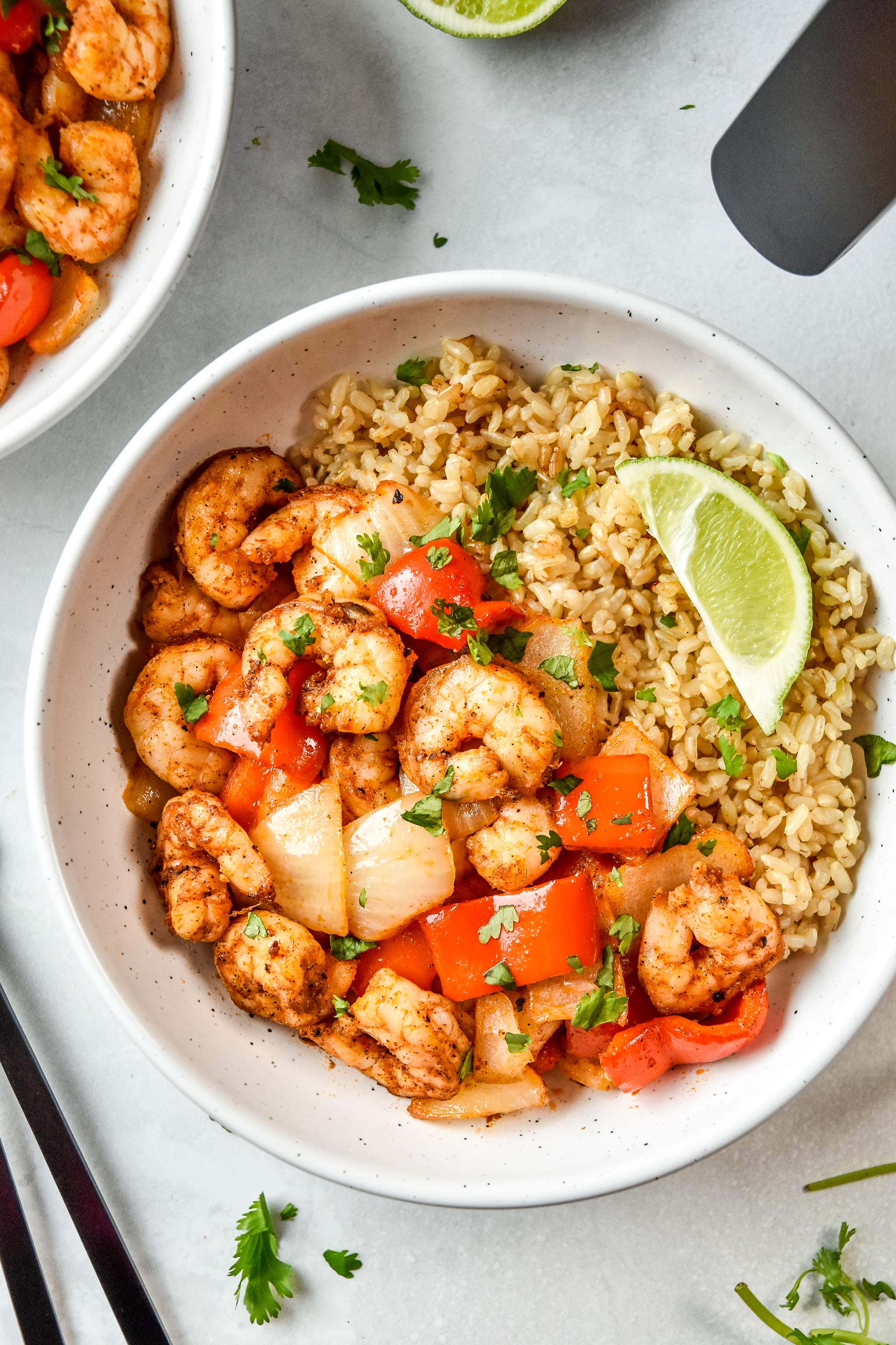 easy air fryer shrimp and vegetables with cilantro and lime