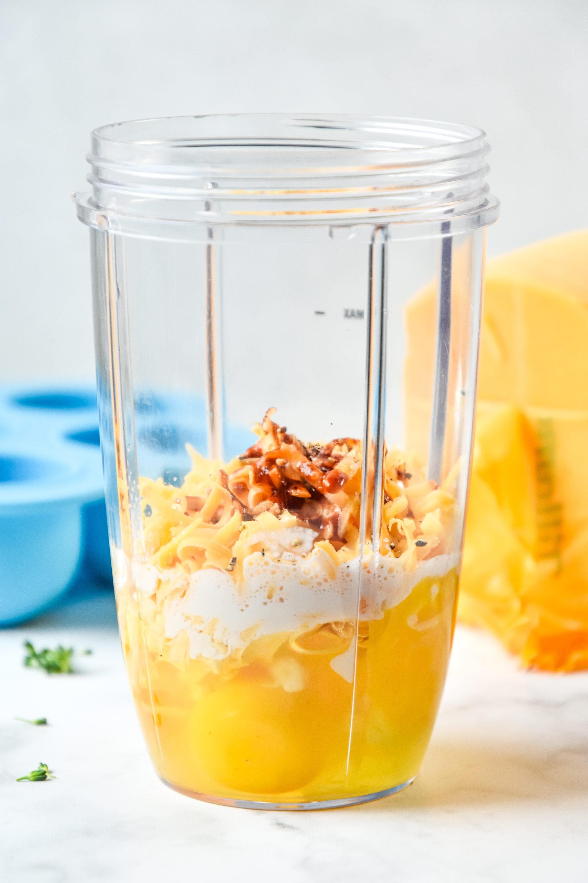 ingredients for instant pot egg bites in a blender