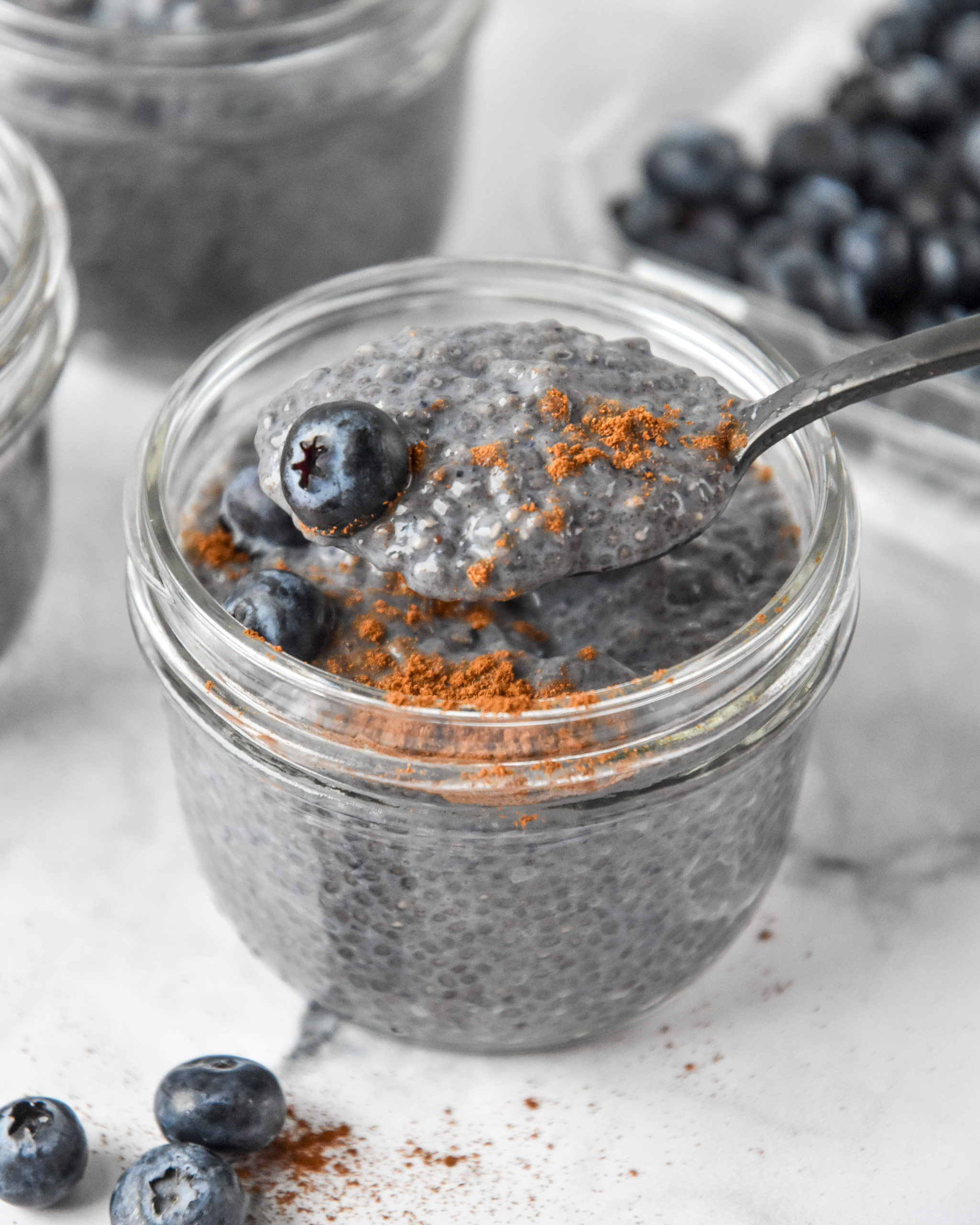 a spoonful of blueberry spice chia pudding