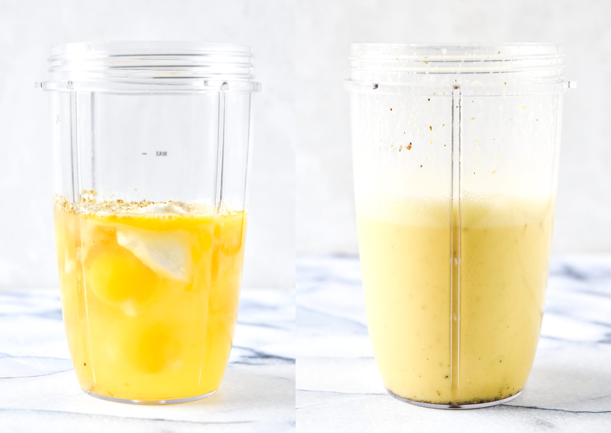 eggs before and after blending for the frittatas