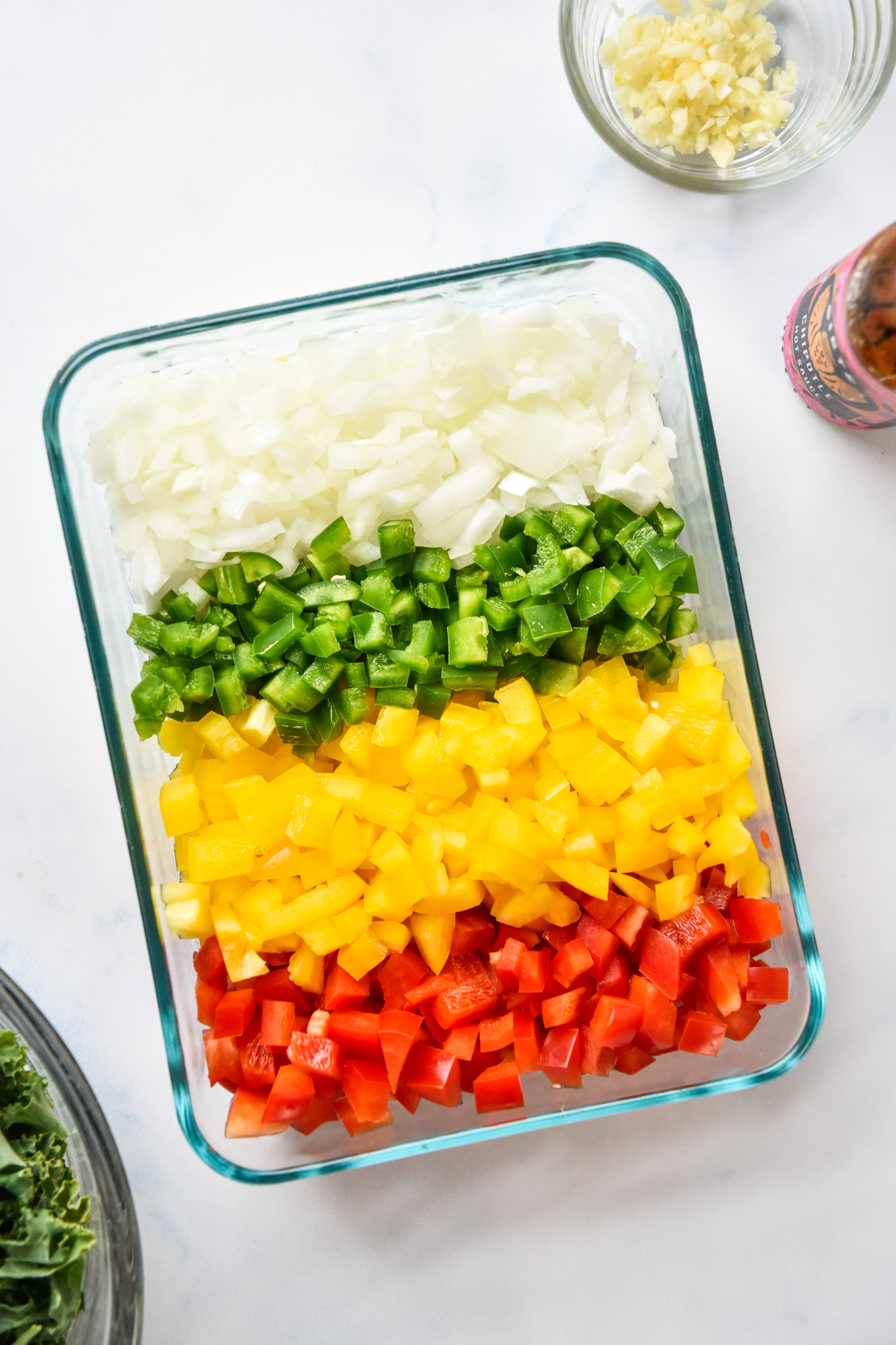 peppers and onions cut up for the chipotle ground turkey skillet