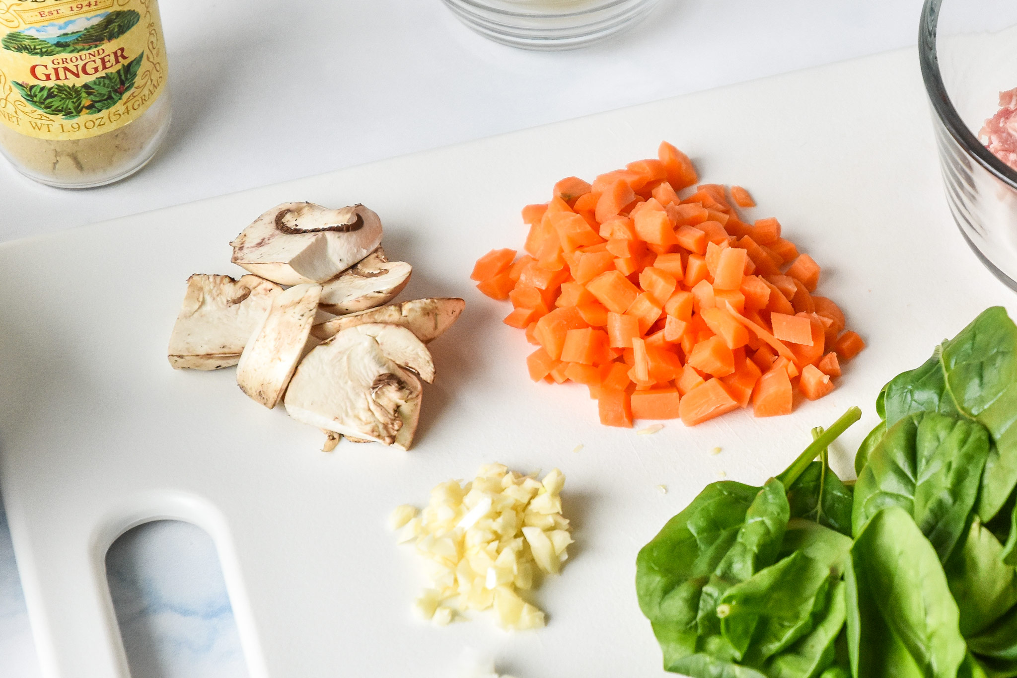 ingredients close up of carrots and mushrooms for the recipe