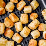 close up cauliflower gnocchi in an air fryer