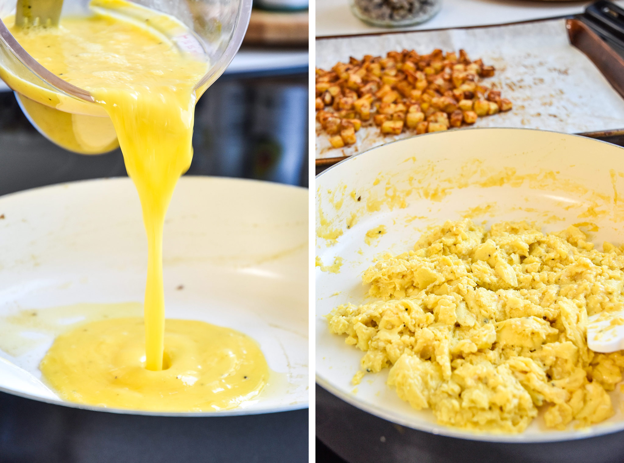 cooking the eggs for the air fryer breakfast burritos