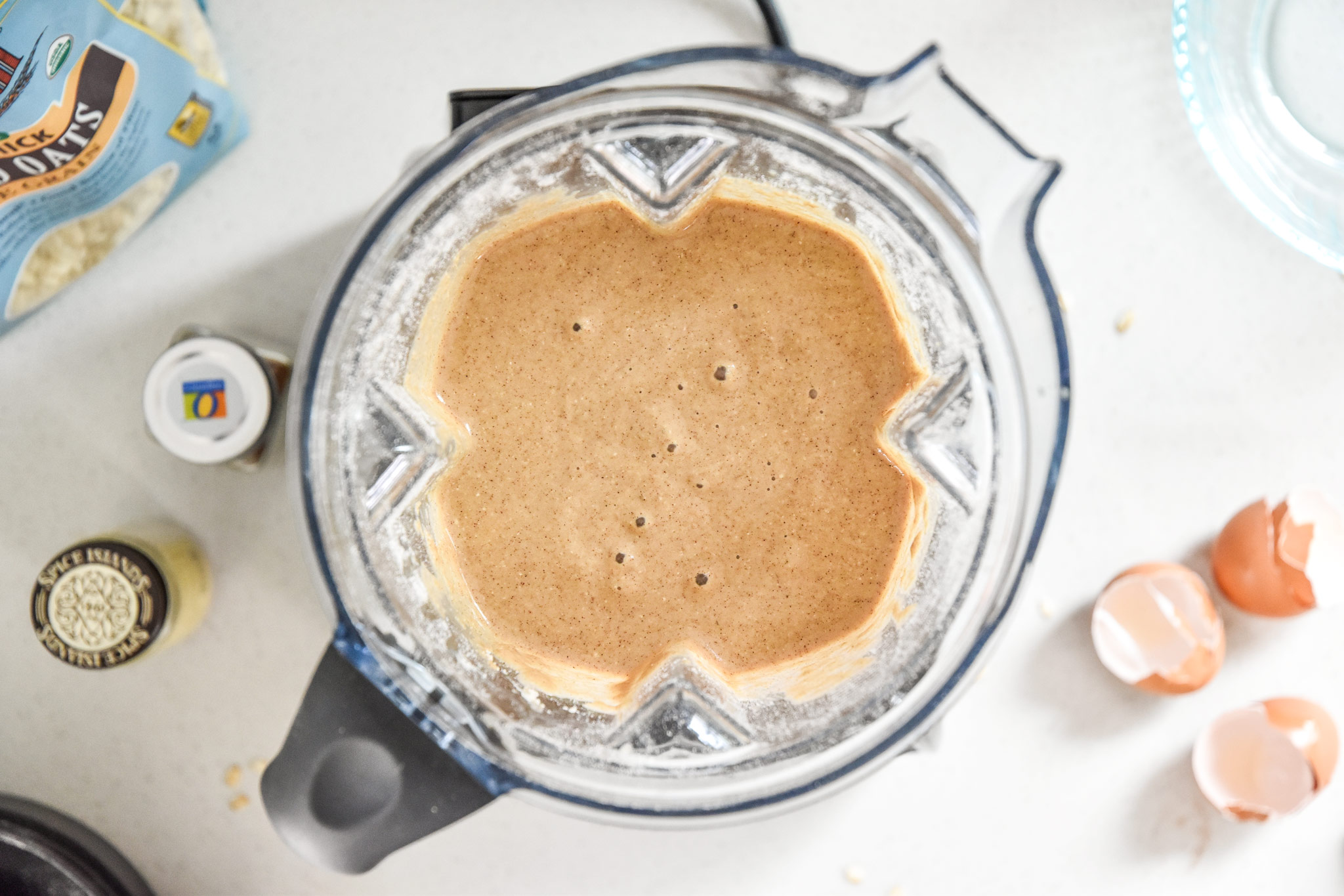 wet and dry ingredients blended in the vitamix