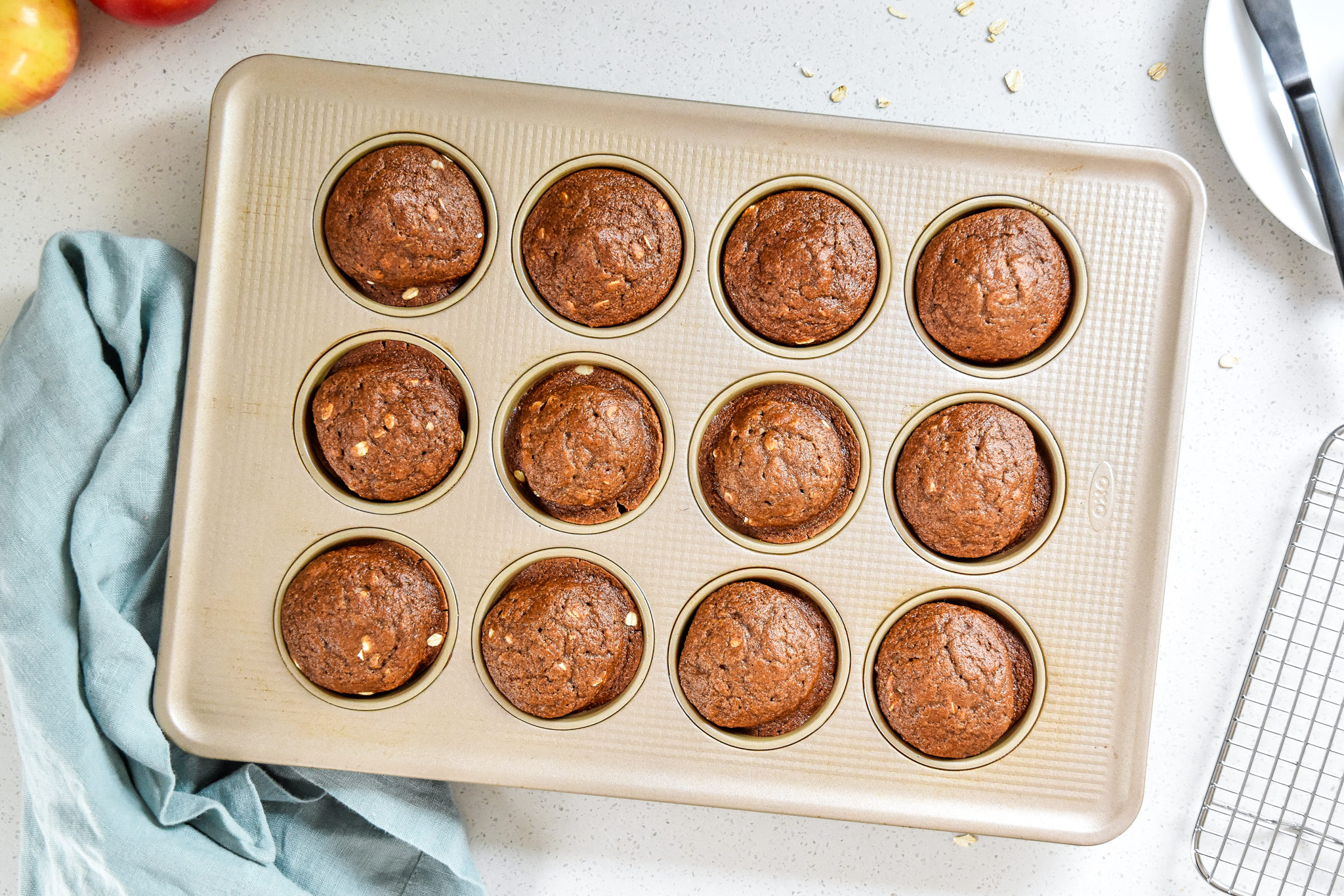 fresh baked oatmeal applesauce blender muffins from the oven