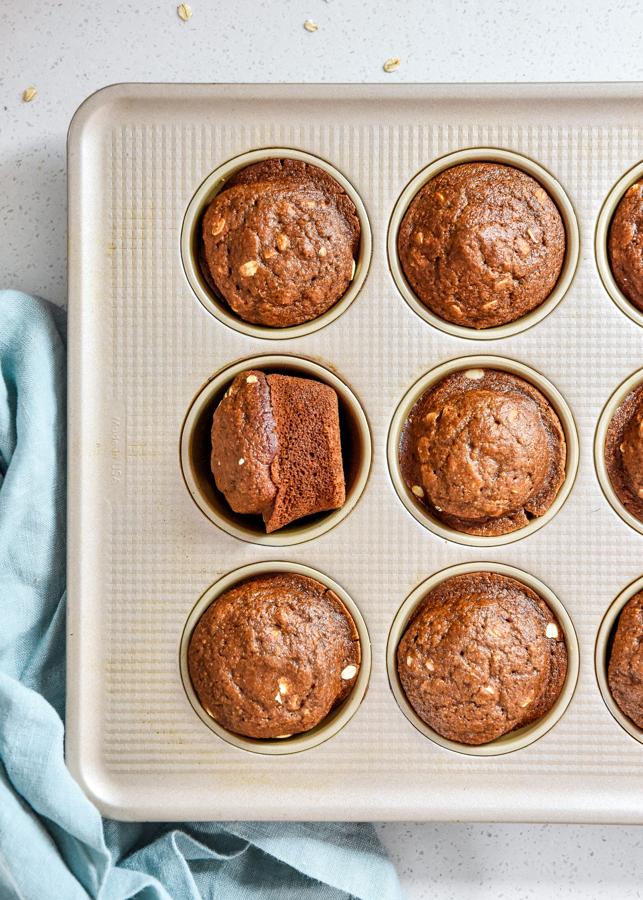 oatmeal applesauce blender muffins in the muffin pan