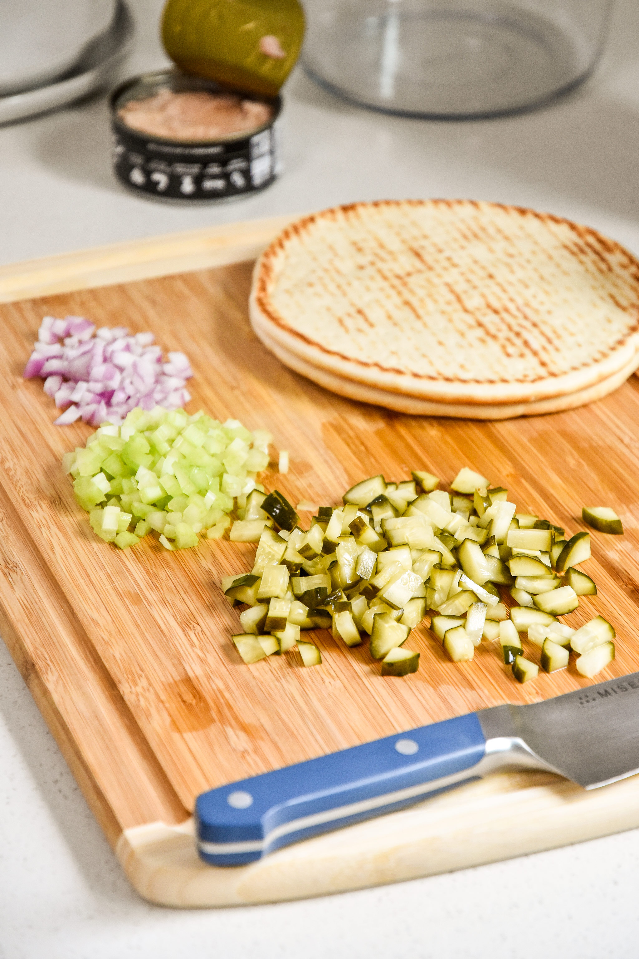 chopped ingredients for the tuna salad
