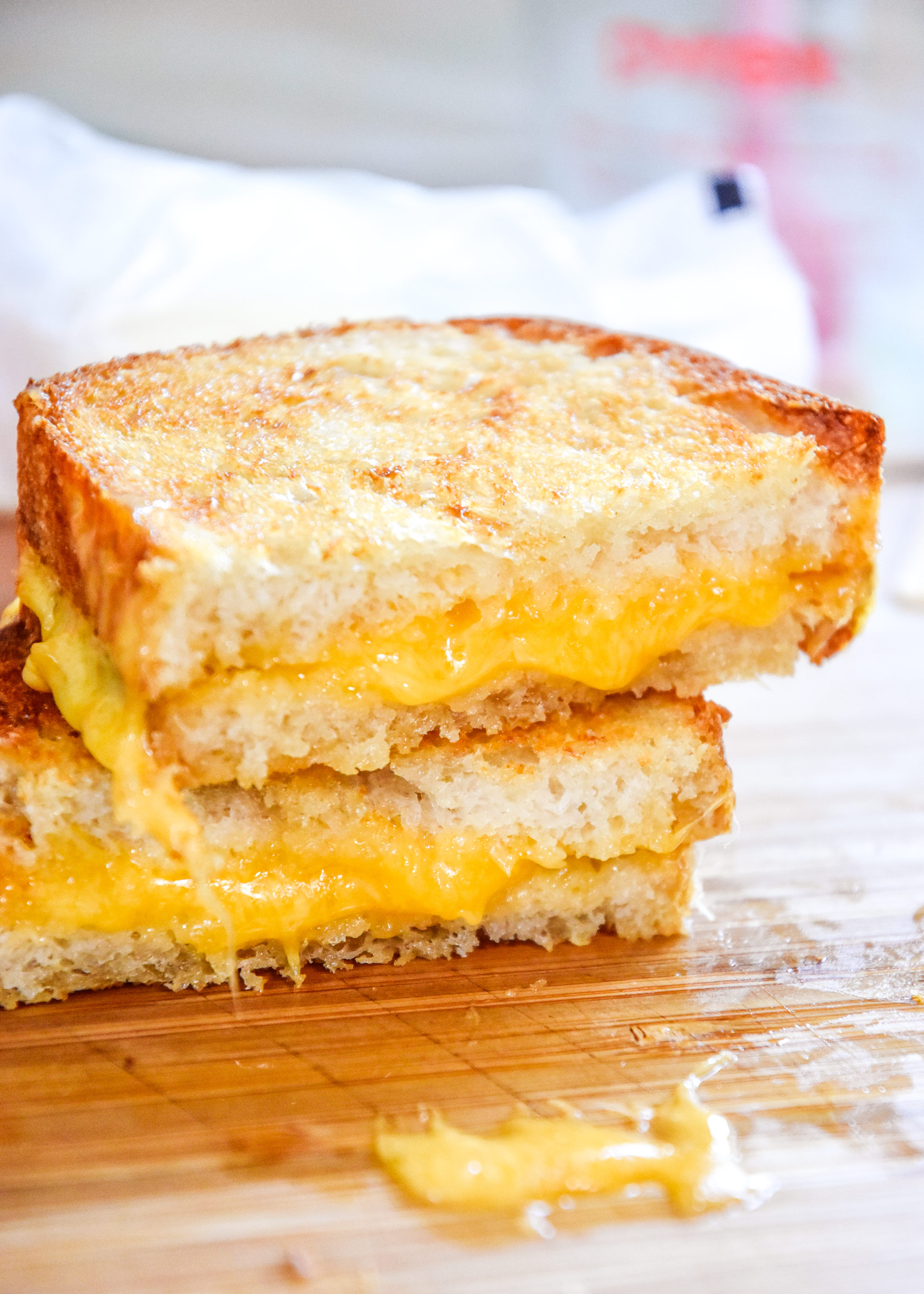 air fryer grilled cheese sandwich cut in half