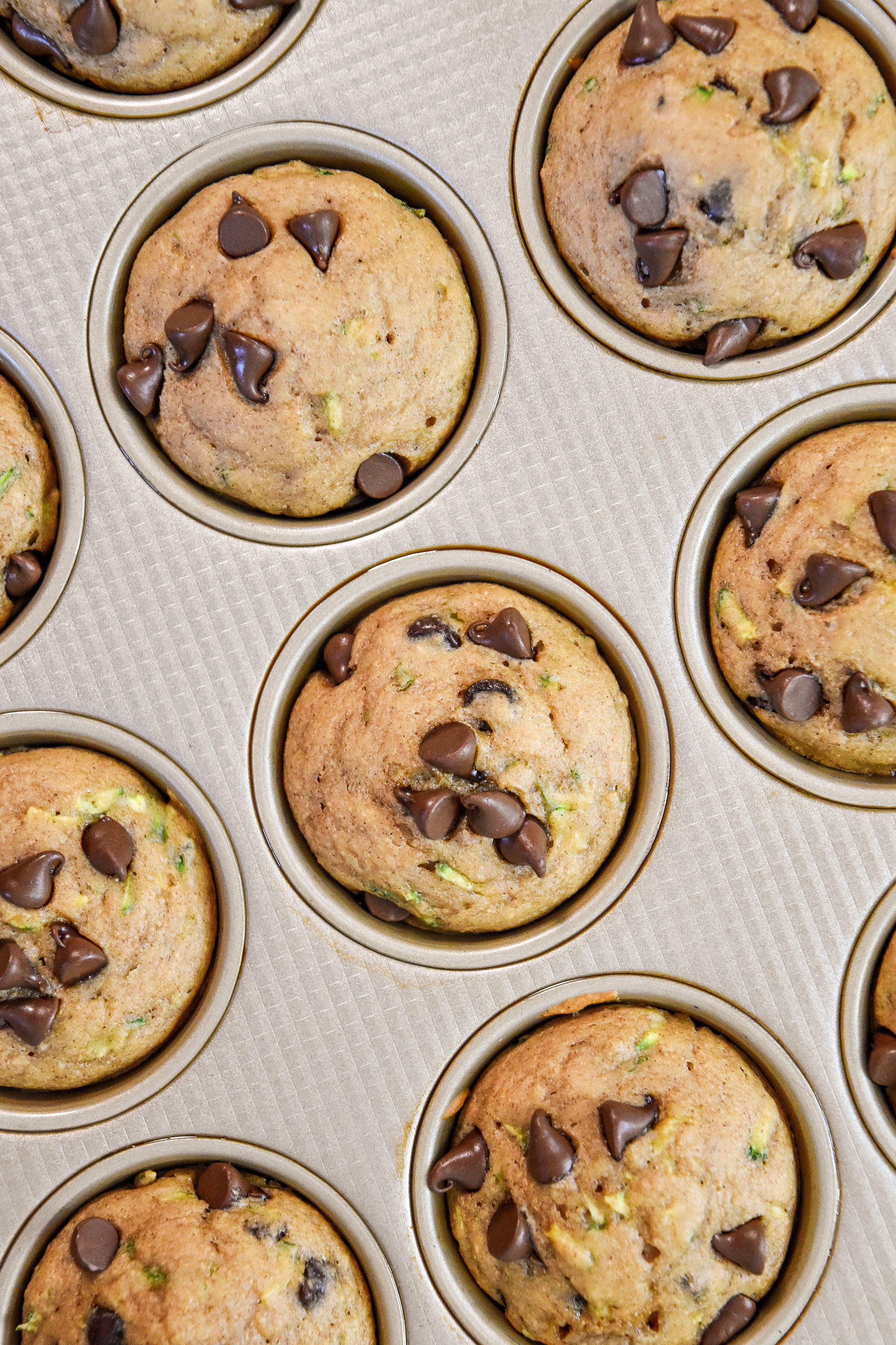 baked pancake mix zucchini muffins fresh from the oven.