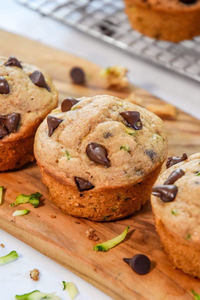 golden brown pancake mix zucchini muffins with chocolate chips
