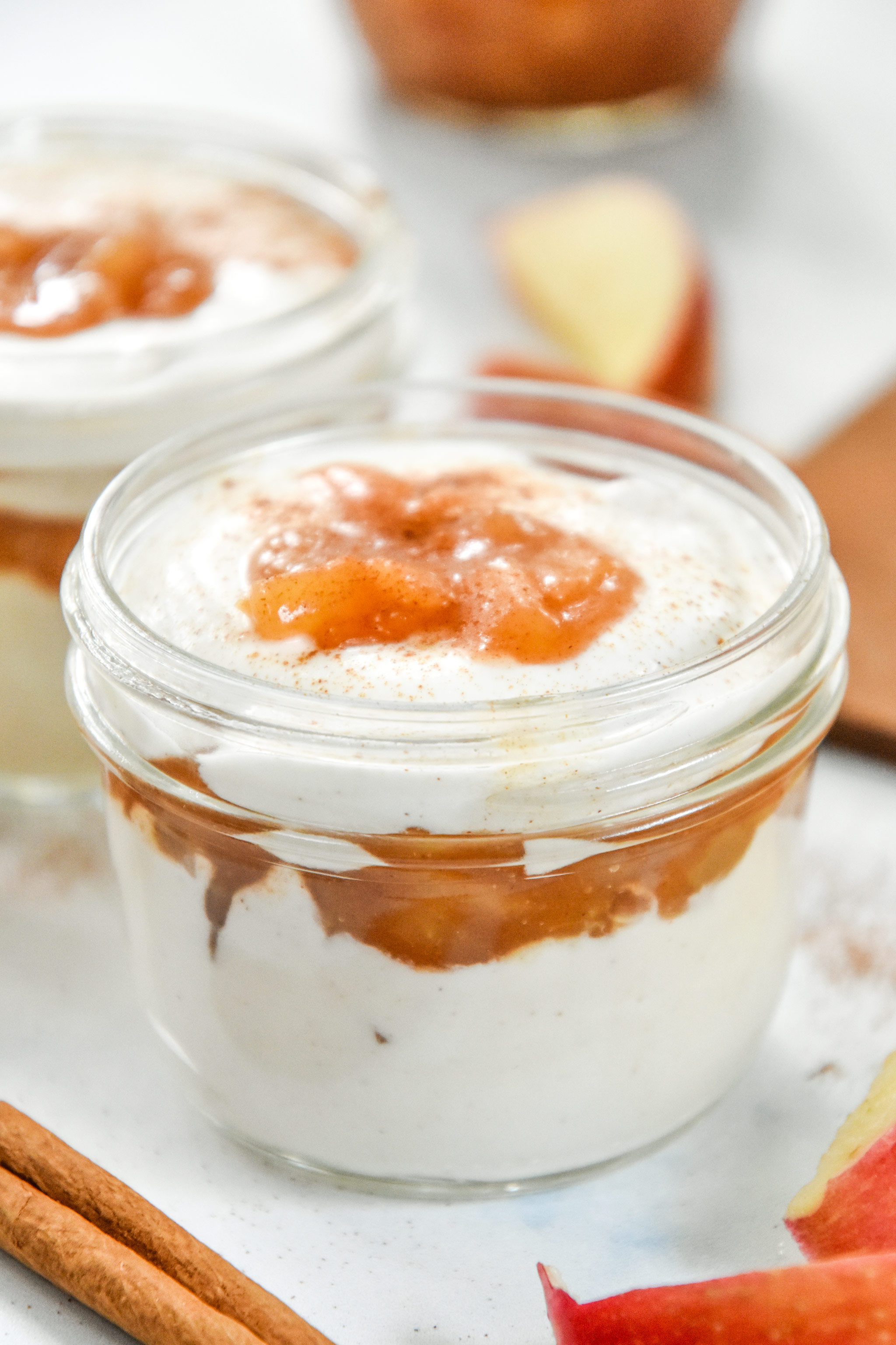 cinnamon apple whipped greek yogurt cups in mason jars.