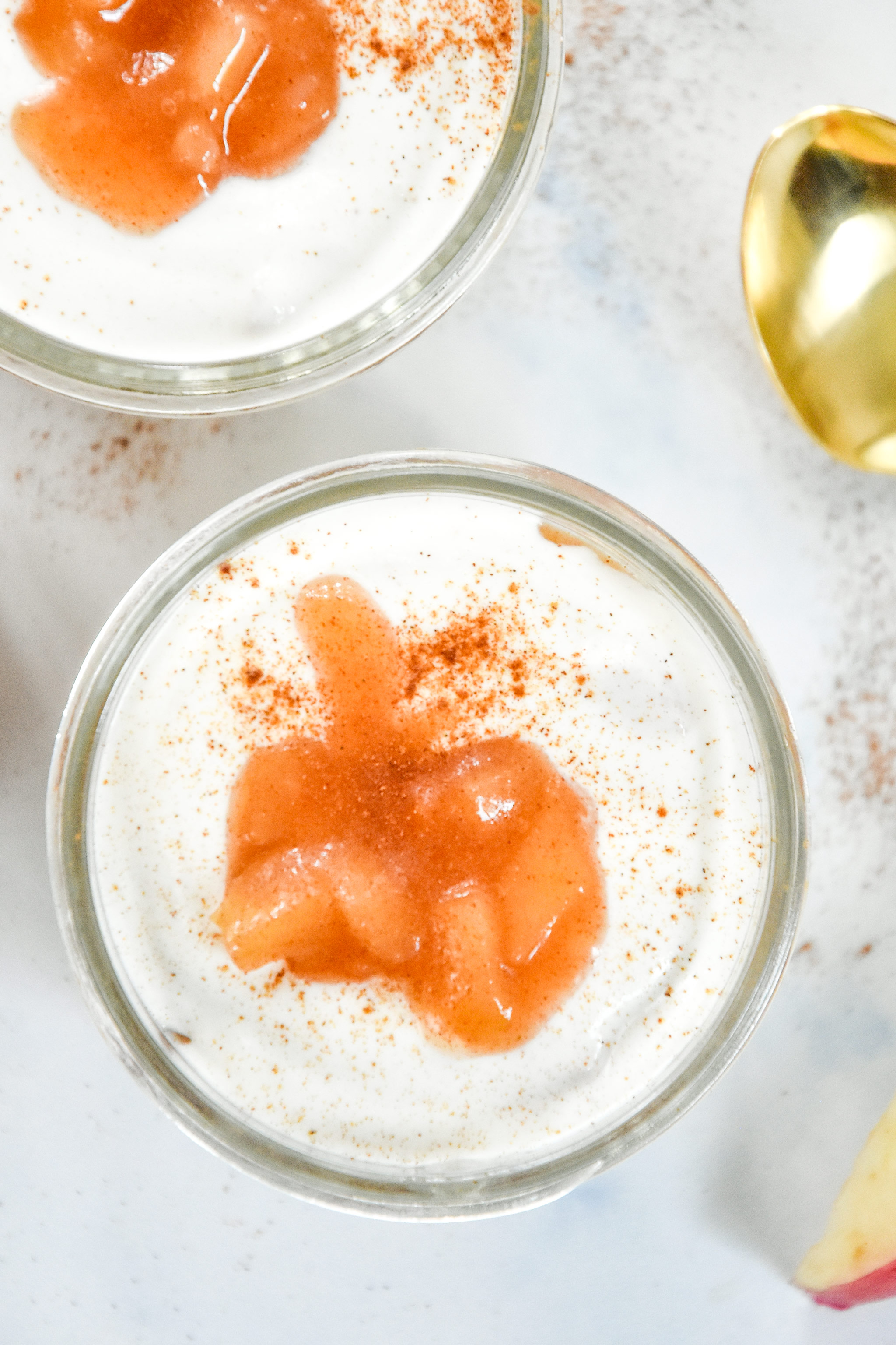 cinnamon apple whipped yogurt cups pictured from the top